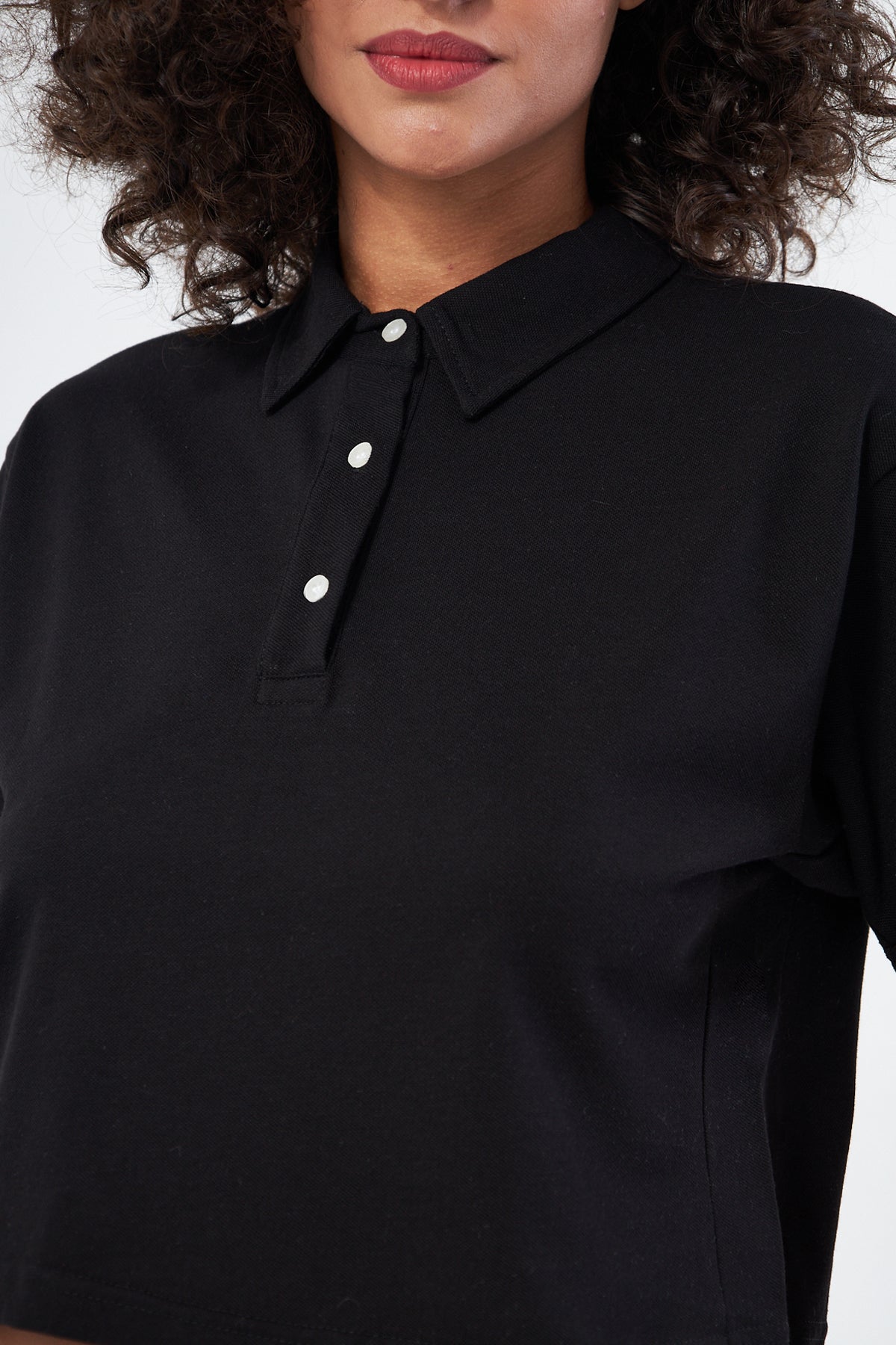Mesfeno Women's Basic Oversize Crop Polo Collar T-Shirt