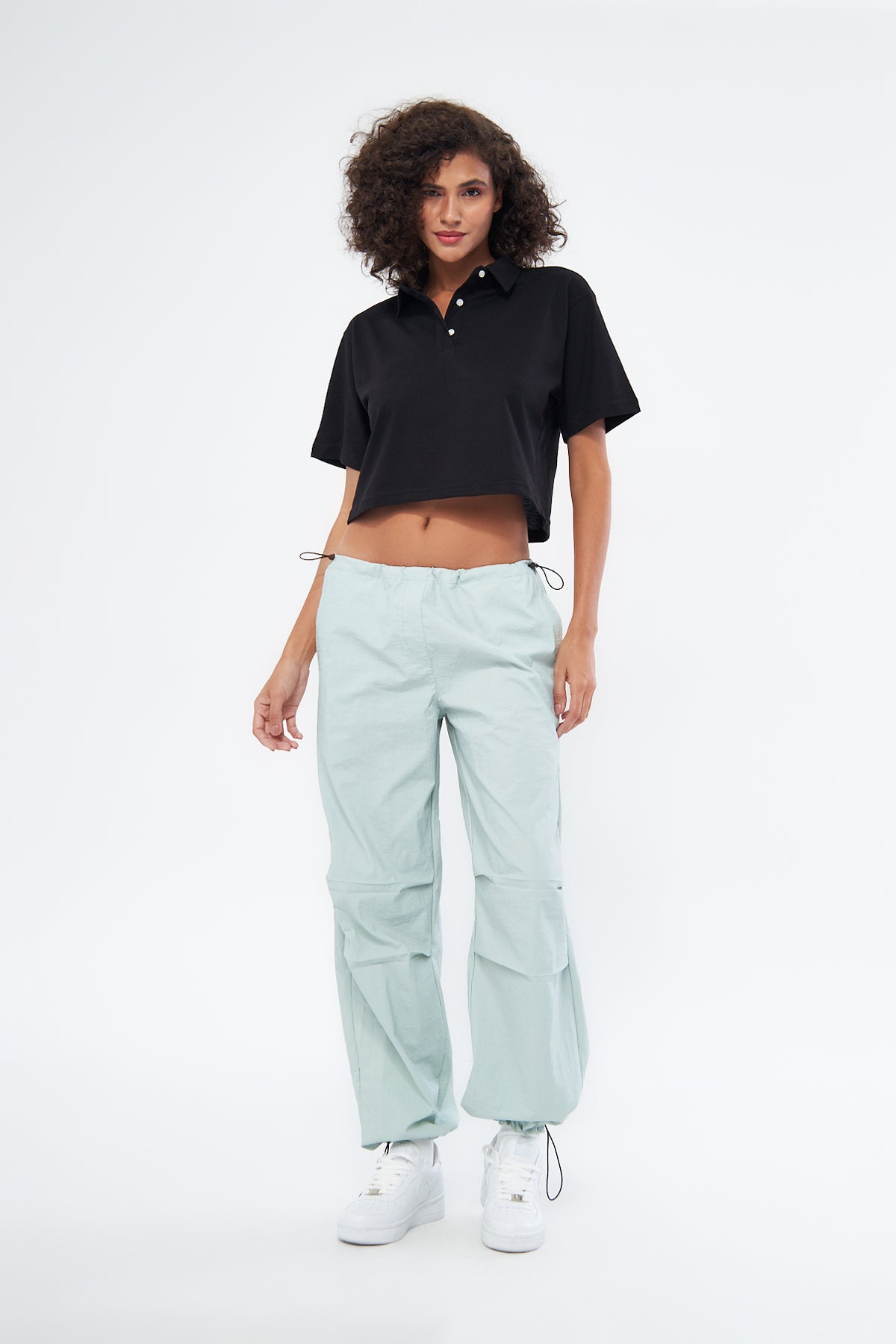 Mesfeno Women's Basic Oversize Crop Polo Collar T-Shirt
