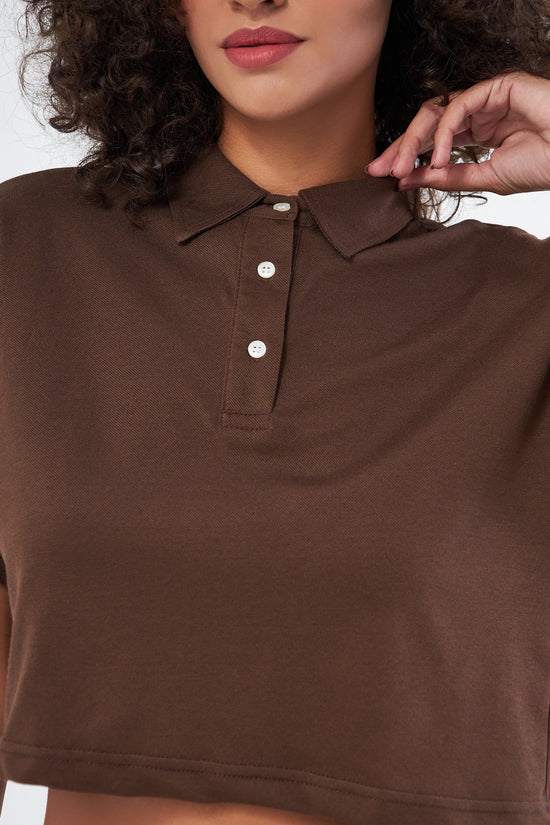 Mesfeno Women's Basic Oversize Crop Polo Collar T-Shirt