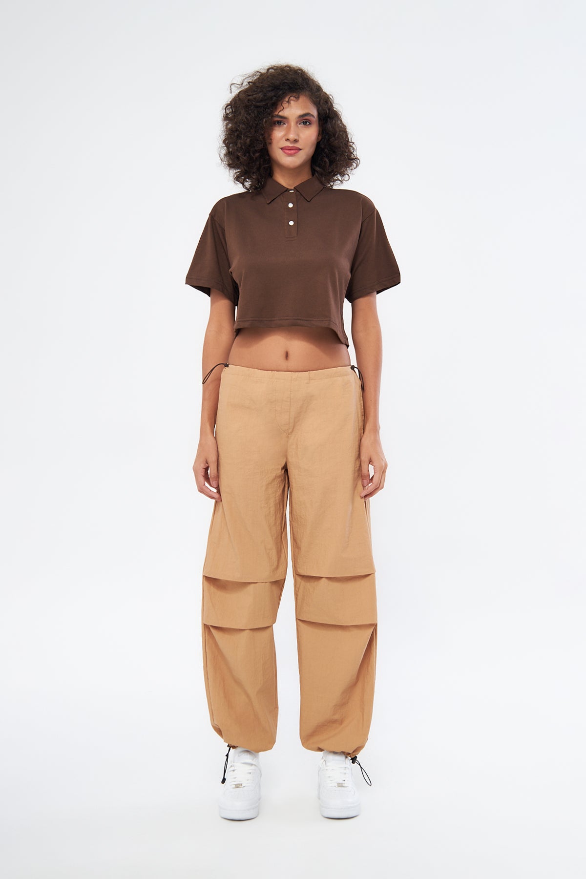 Mesfeno Women's Basic Oversize Crop Polo Collar T-Shirt