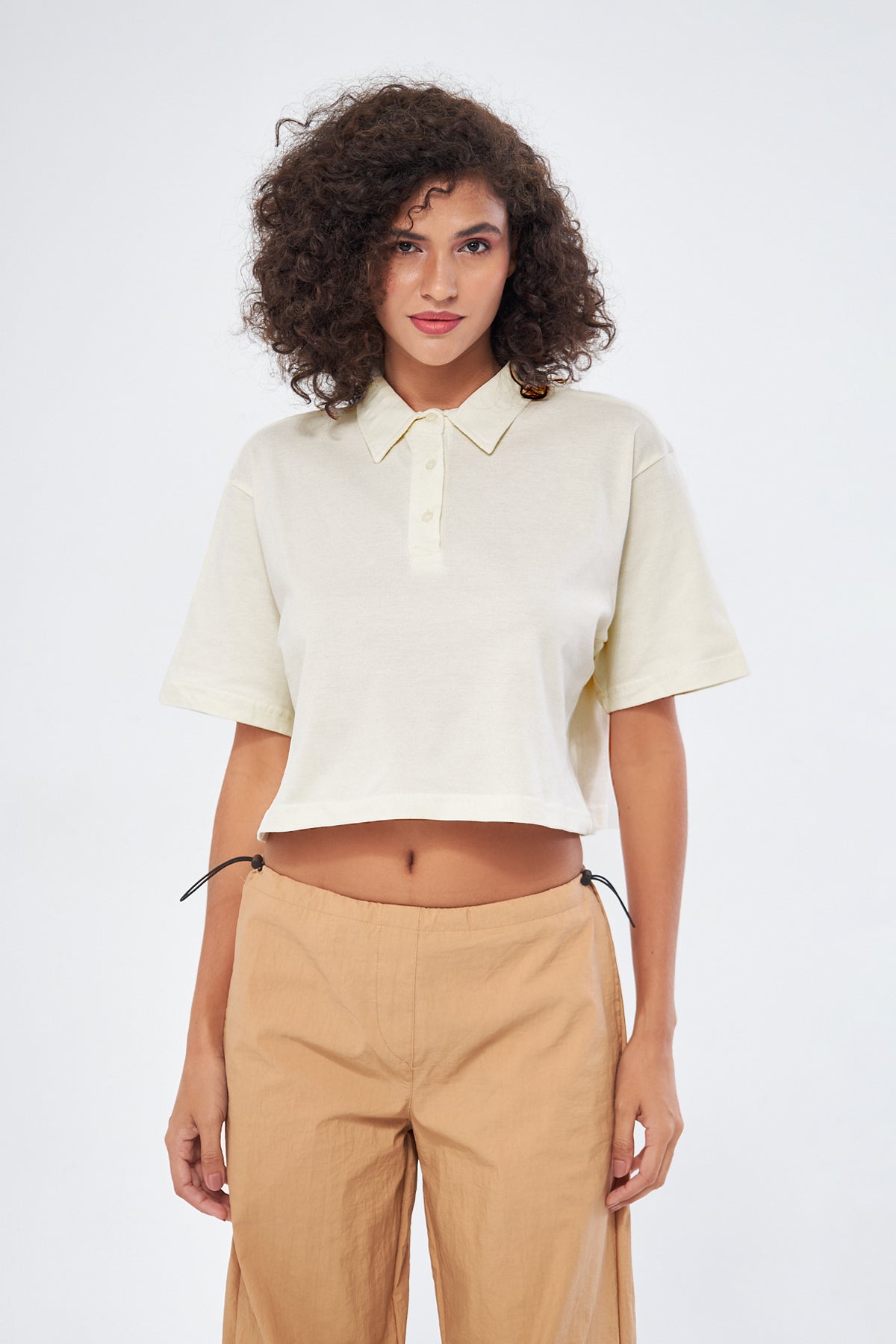 Mesfeno Women's Basic Oversize Crop Polo Collar T-Shirt