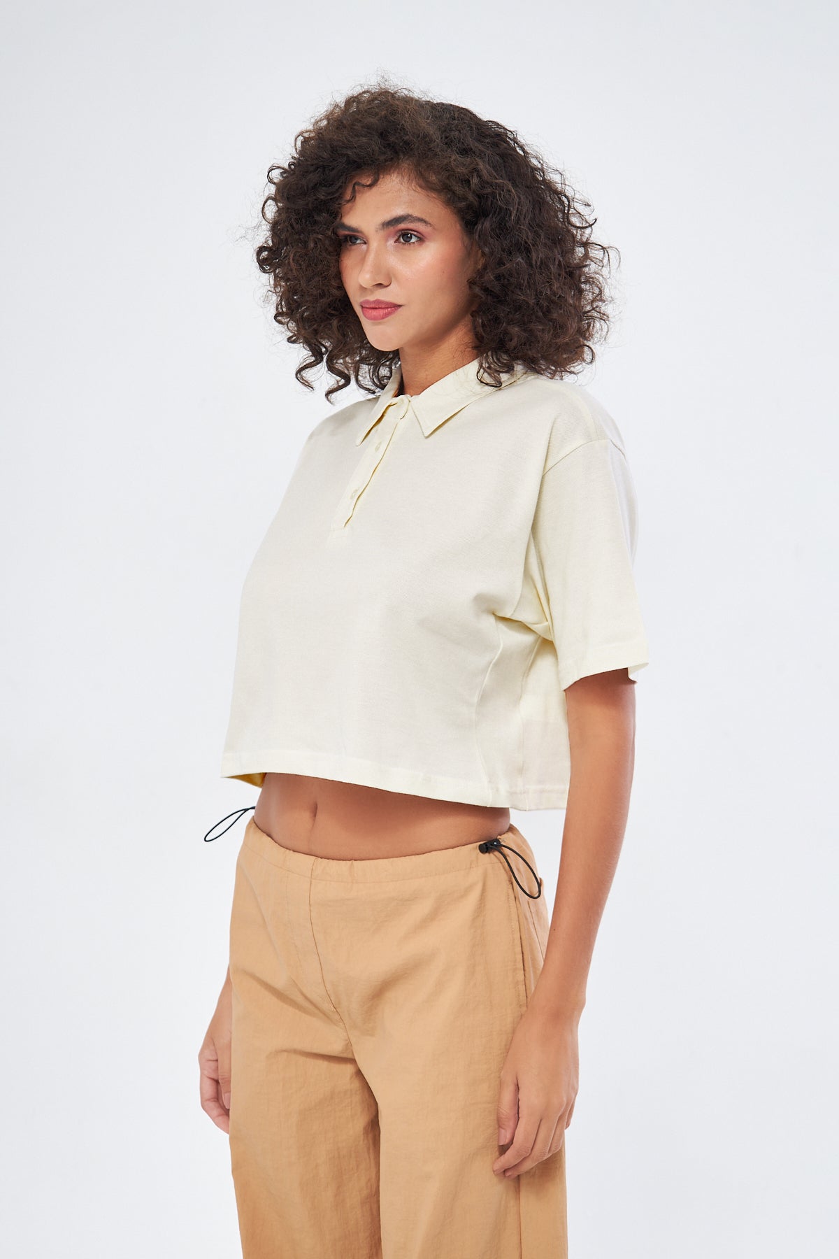 Mesfeno Women's Basic Oversize Crop Polo Collar T-Shirt