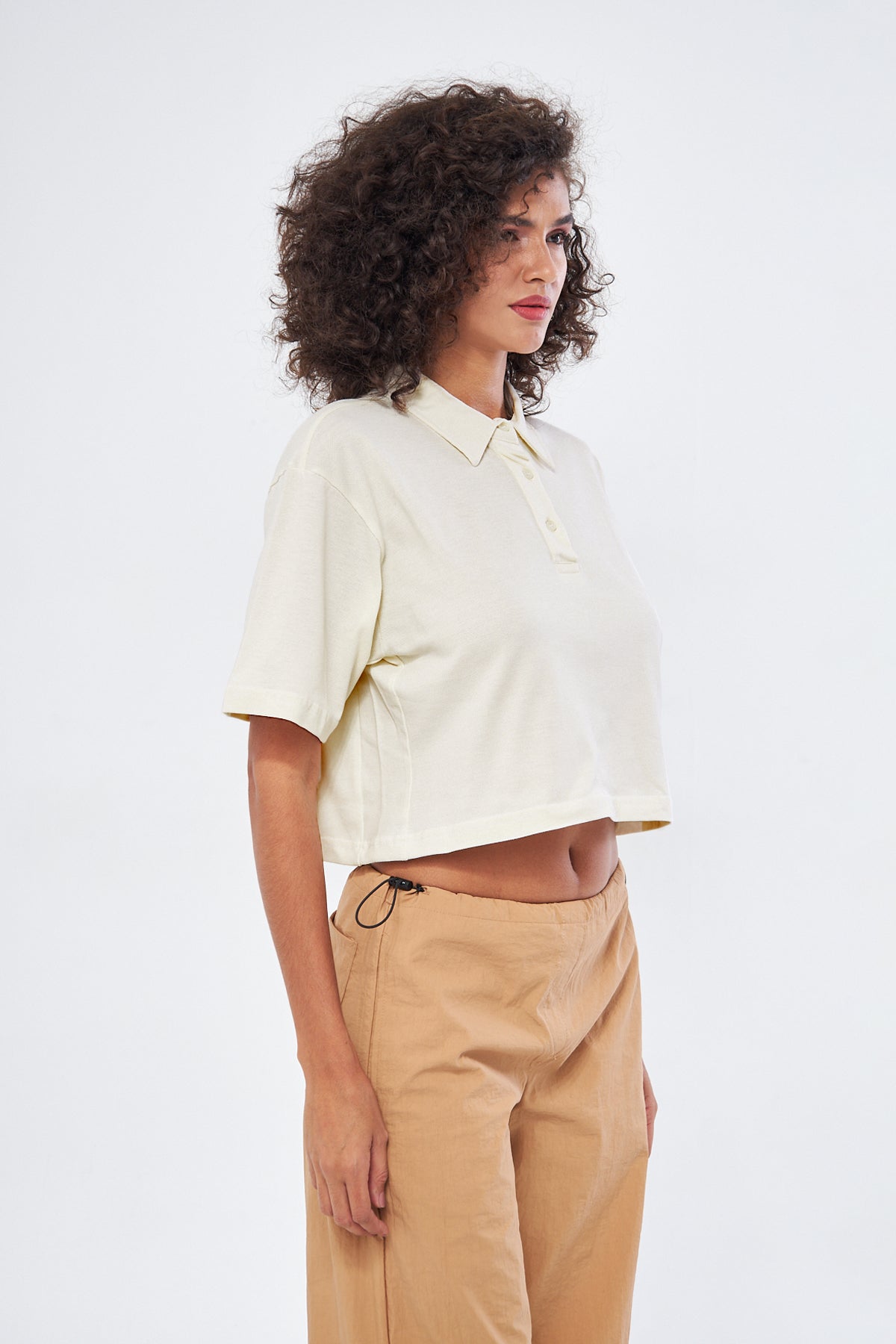 Mesfeno Women's Basic Oversize Crop Polo Collar T-Shirt