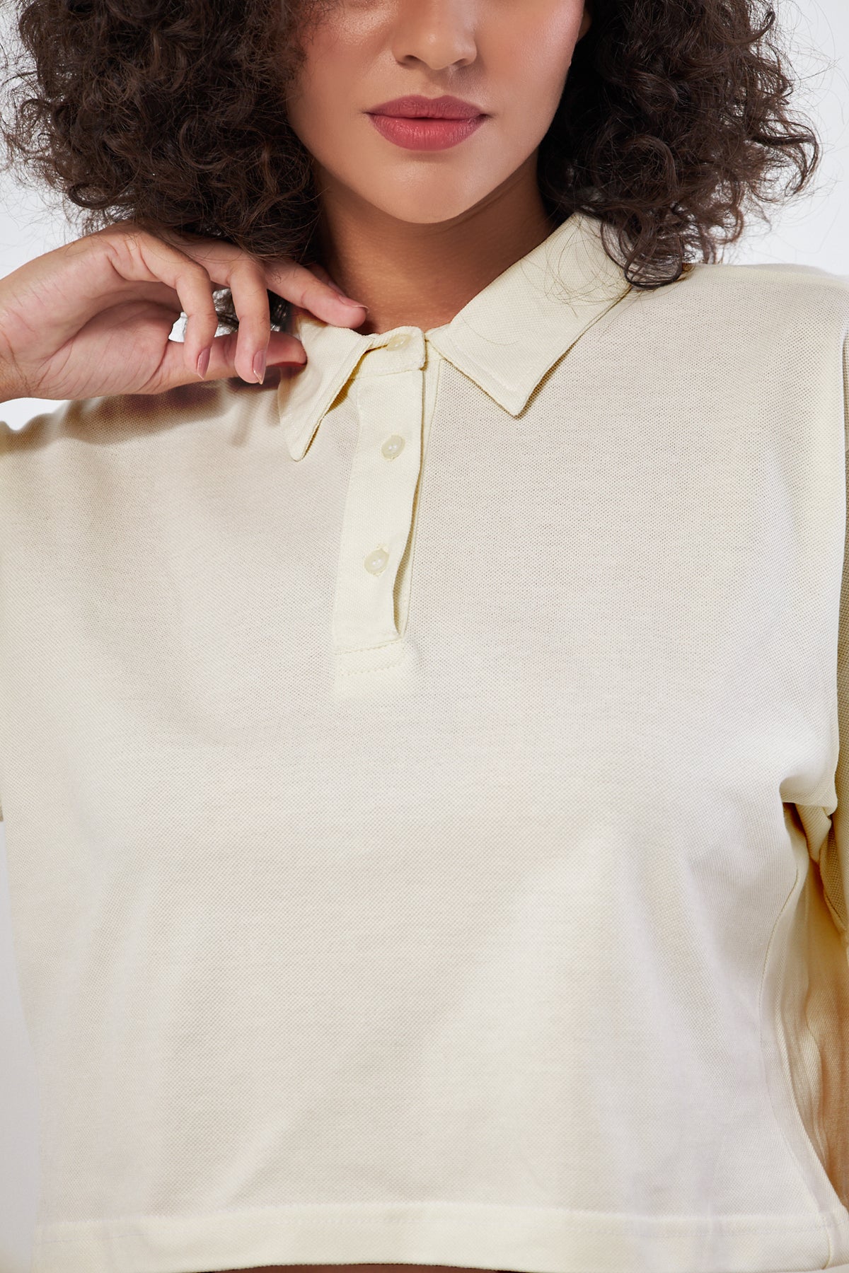 Mesfeno Women's Basic Oversize Crop Polo Collar T-Shirt