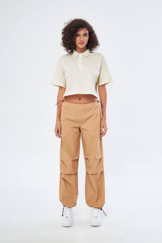 Mesfeno Women's Basic Oversize Crop Polo Collar T-Shirt