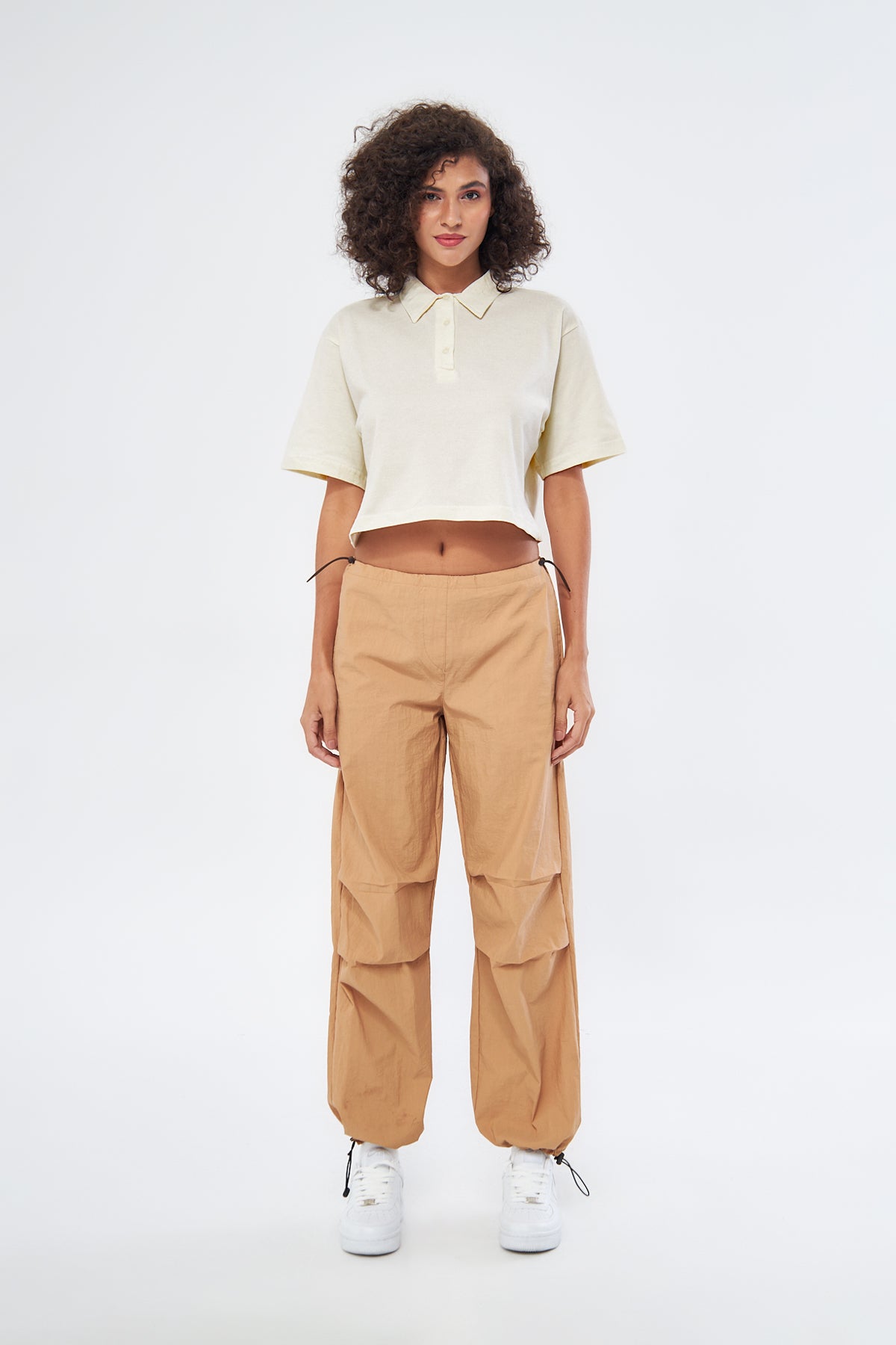 Mesfeno Women's Basic Oversize Crop Polo Collar T-Shirt