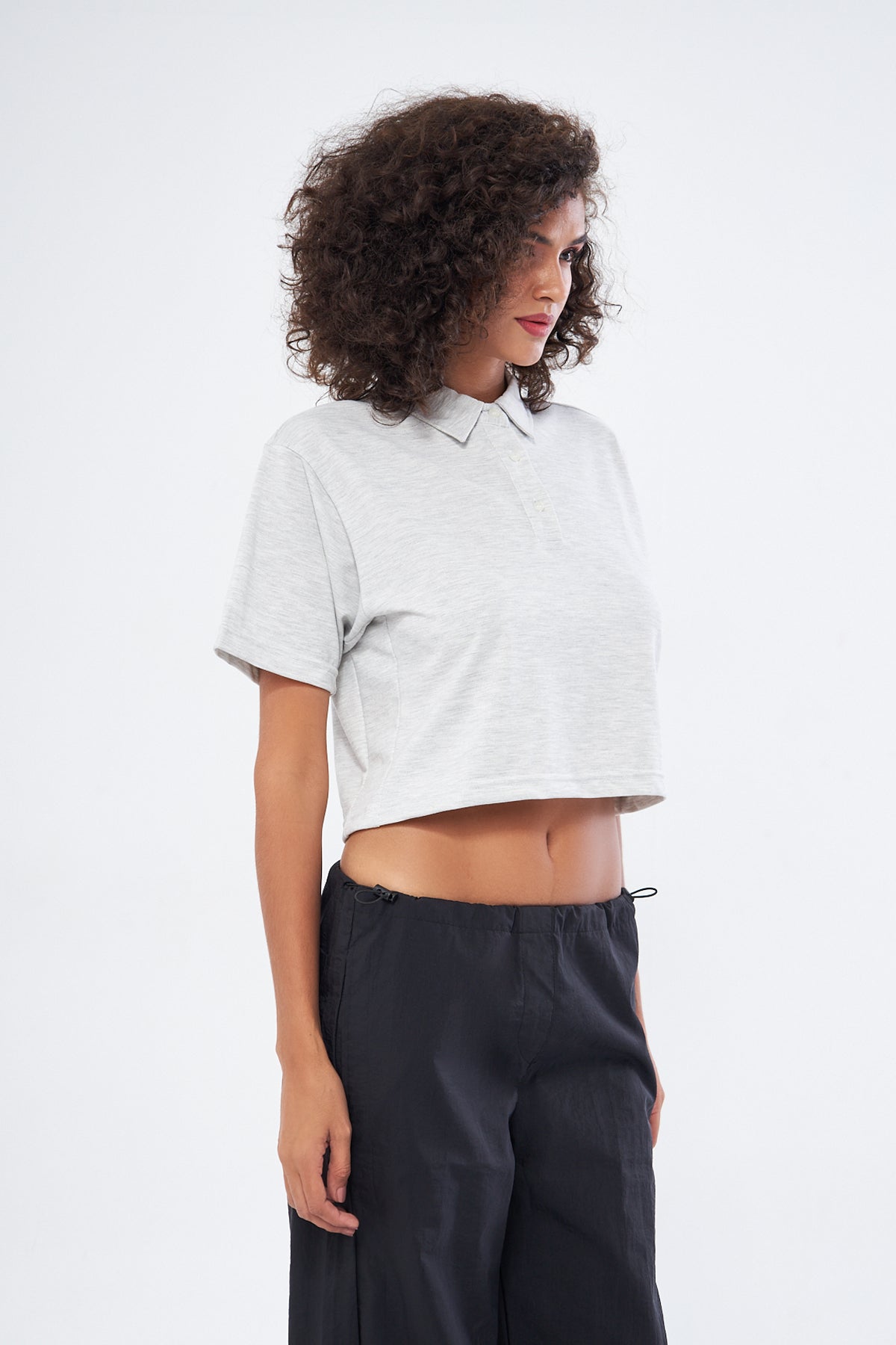 Mesfeno Women's Basic Oversize Crop Polo Collar T-Shirt