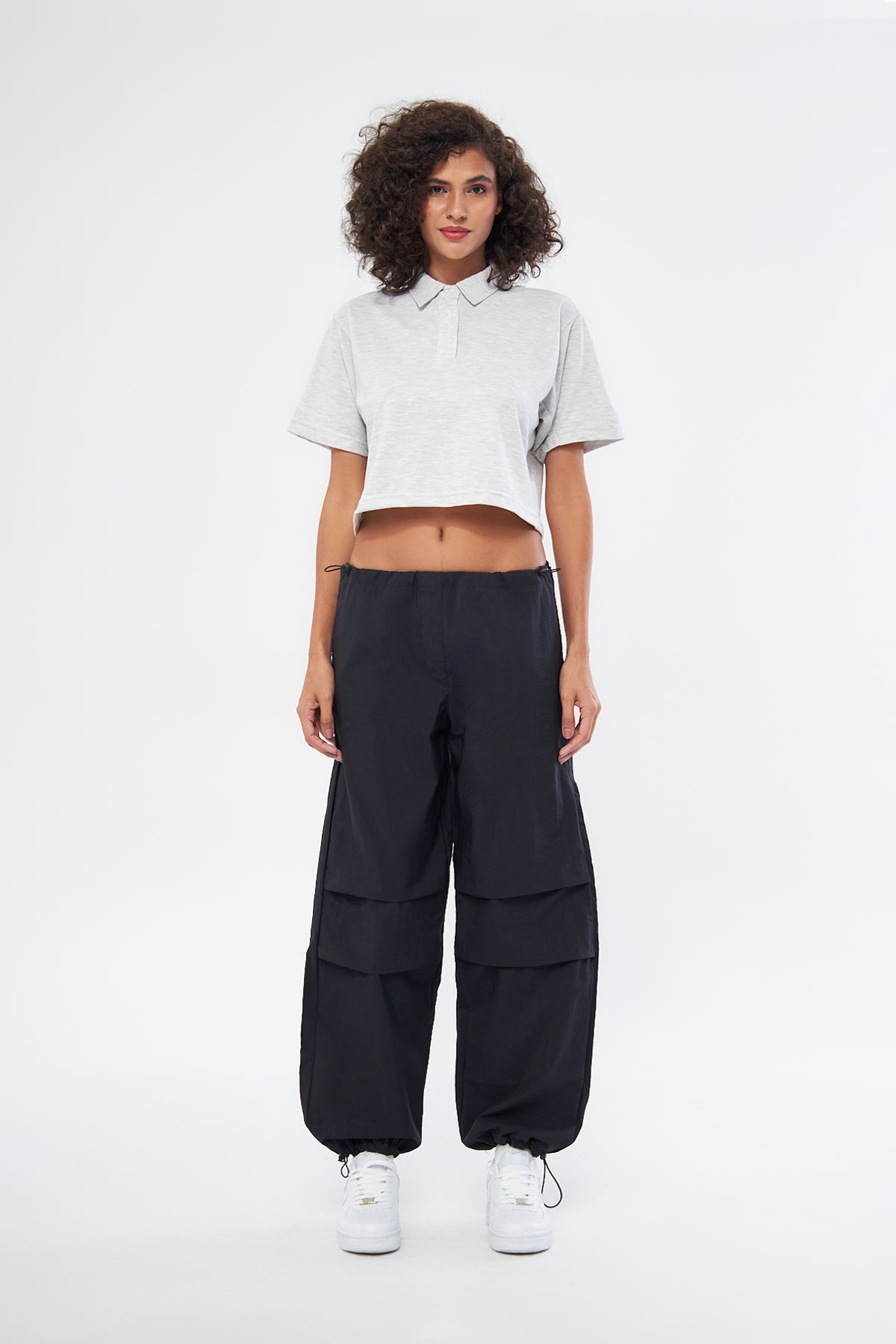 Mesfeno Women's Basic Oversize Crop Polo Collar T-Shirt