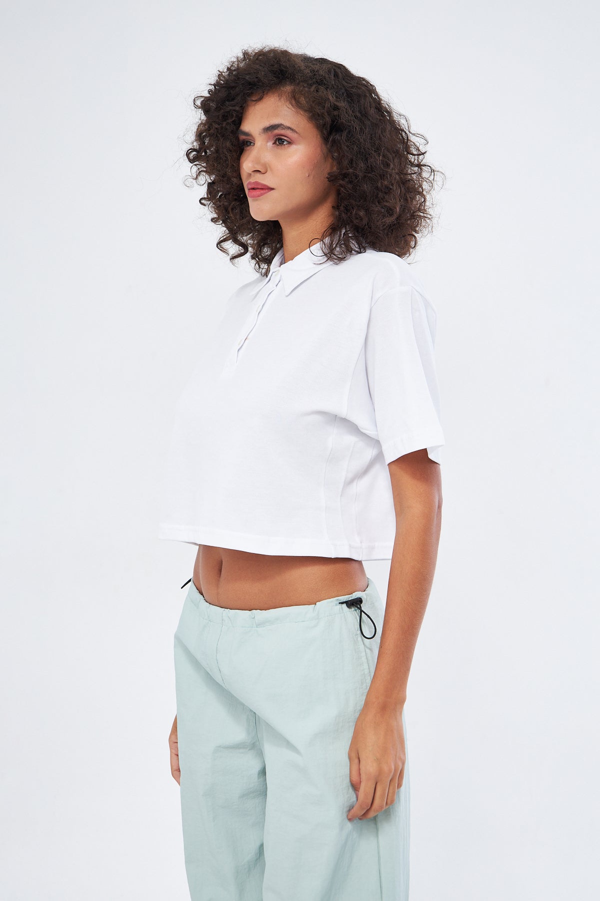 Mesfeno Women's Basic Oversize Crop Polo Collar T-Shirt