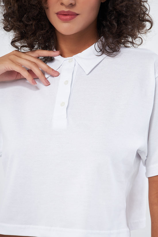 Mesfeno Women's Basic Oversize Crop Polo Collar T-Shirt