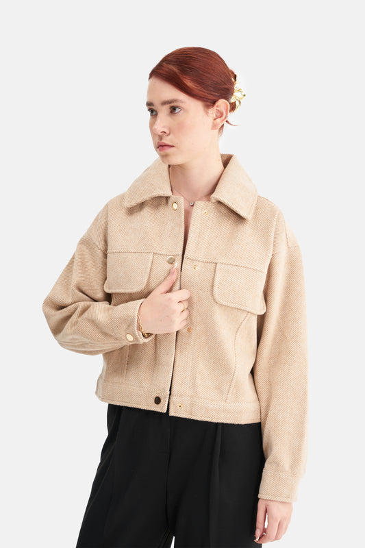 Mesfeno Women's Wool Blend Wide Collar Crop Jacket