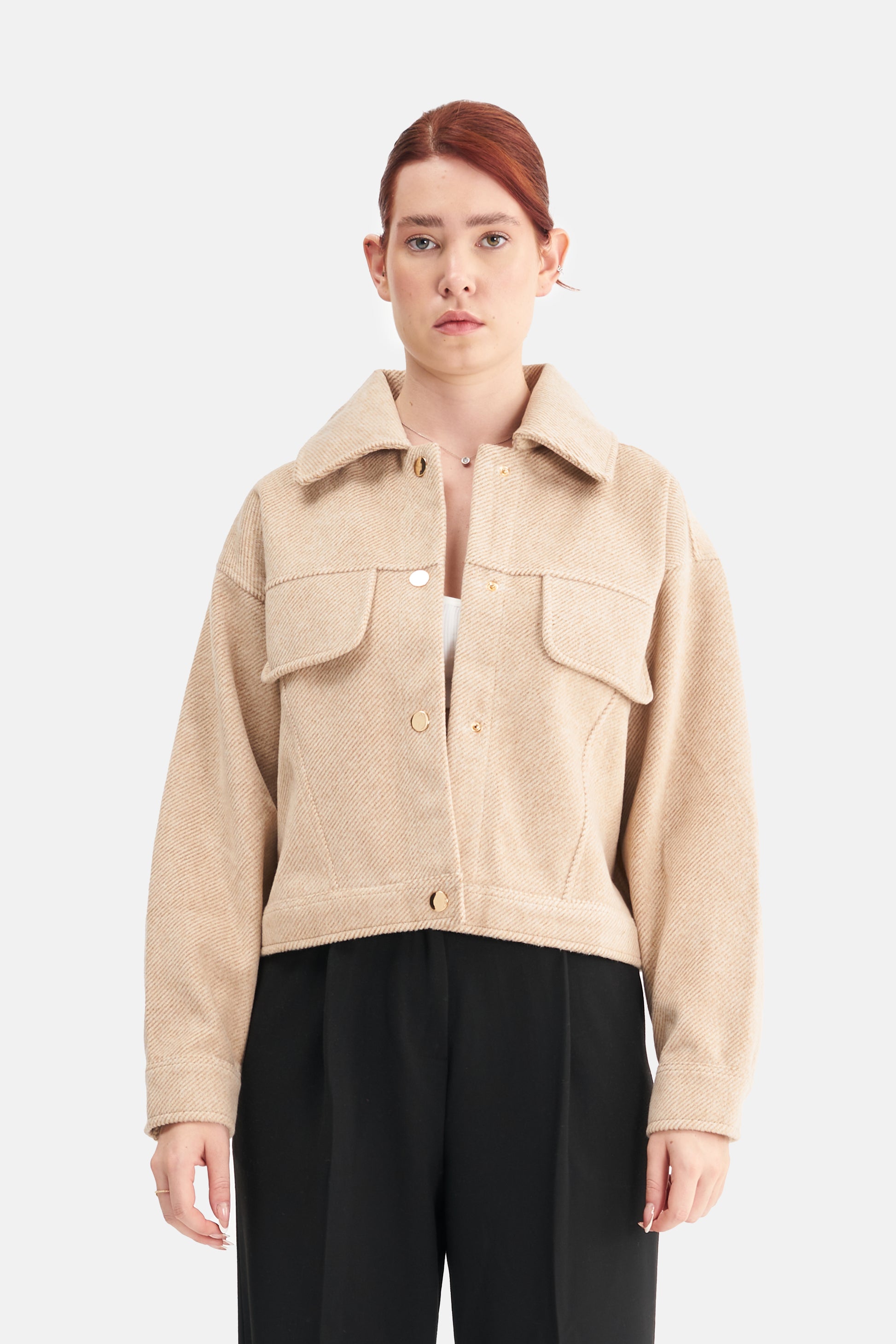 Mesfeno Women's Wool Blend Wide Collar Crop Jacket