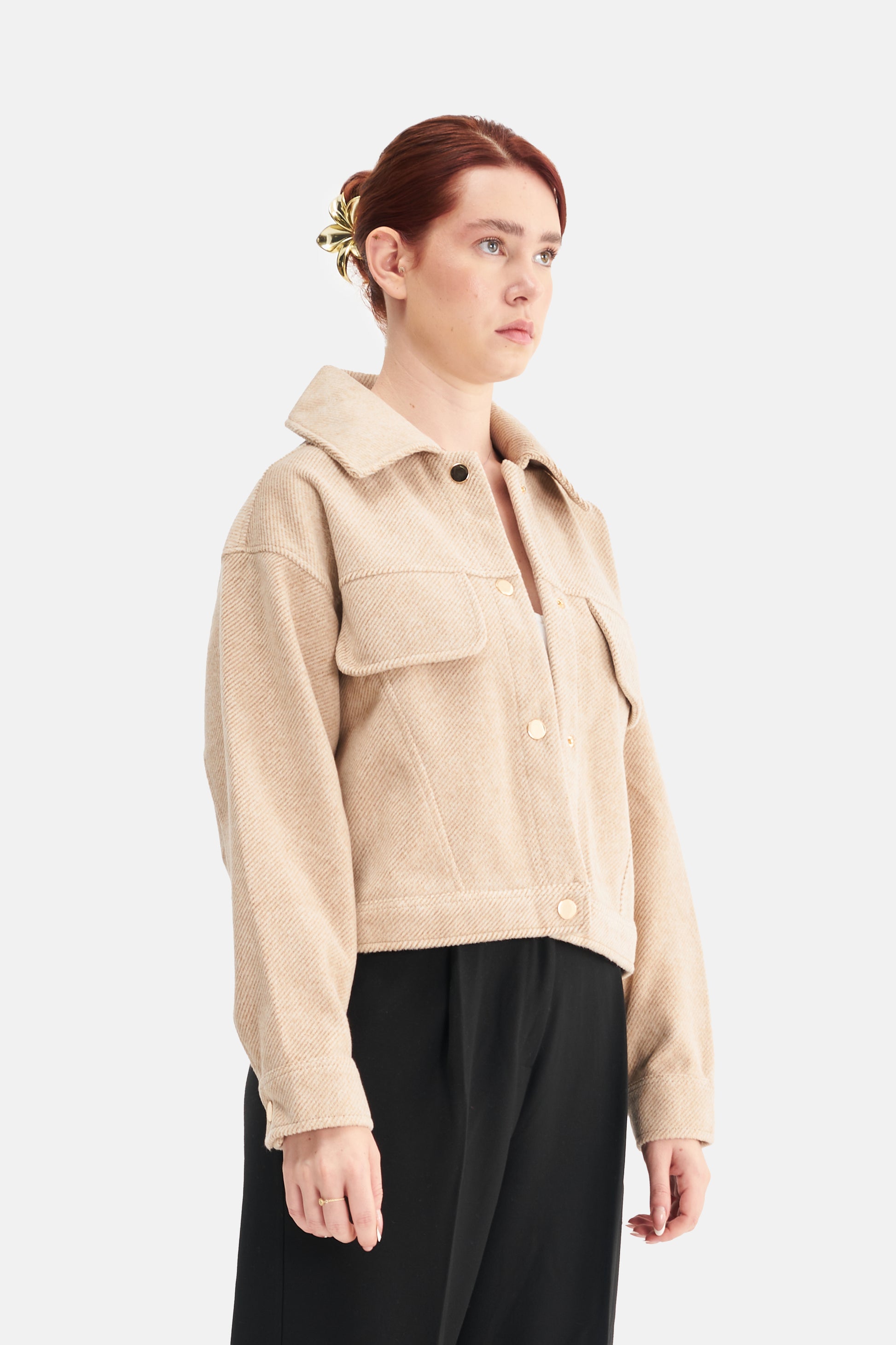 Mesfeno Women's Wool Blend Wide Collar Crop Jacket