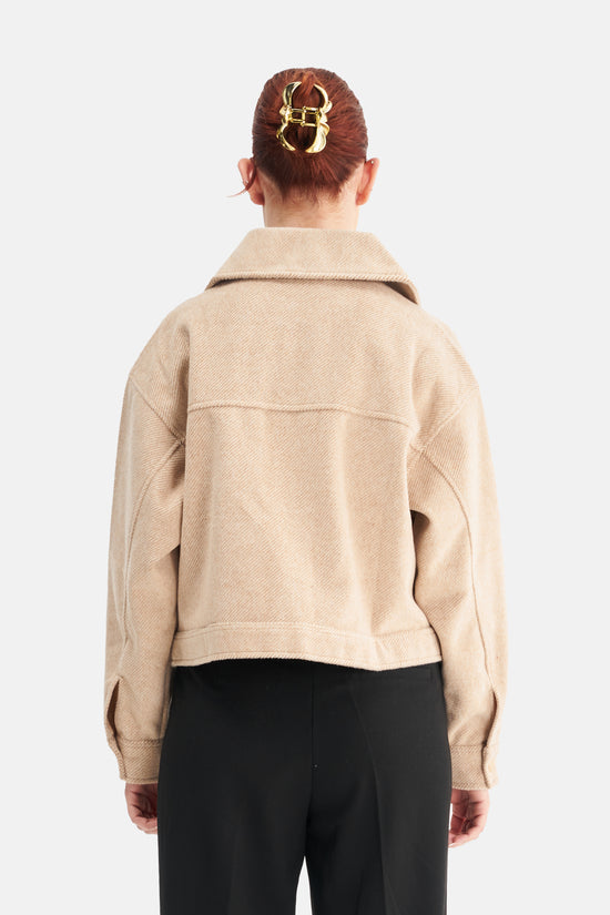 Mesfeno Women's Wool Blend Wide Collar Crop Jacket