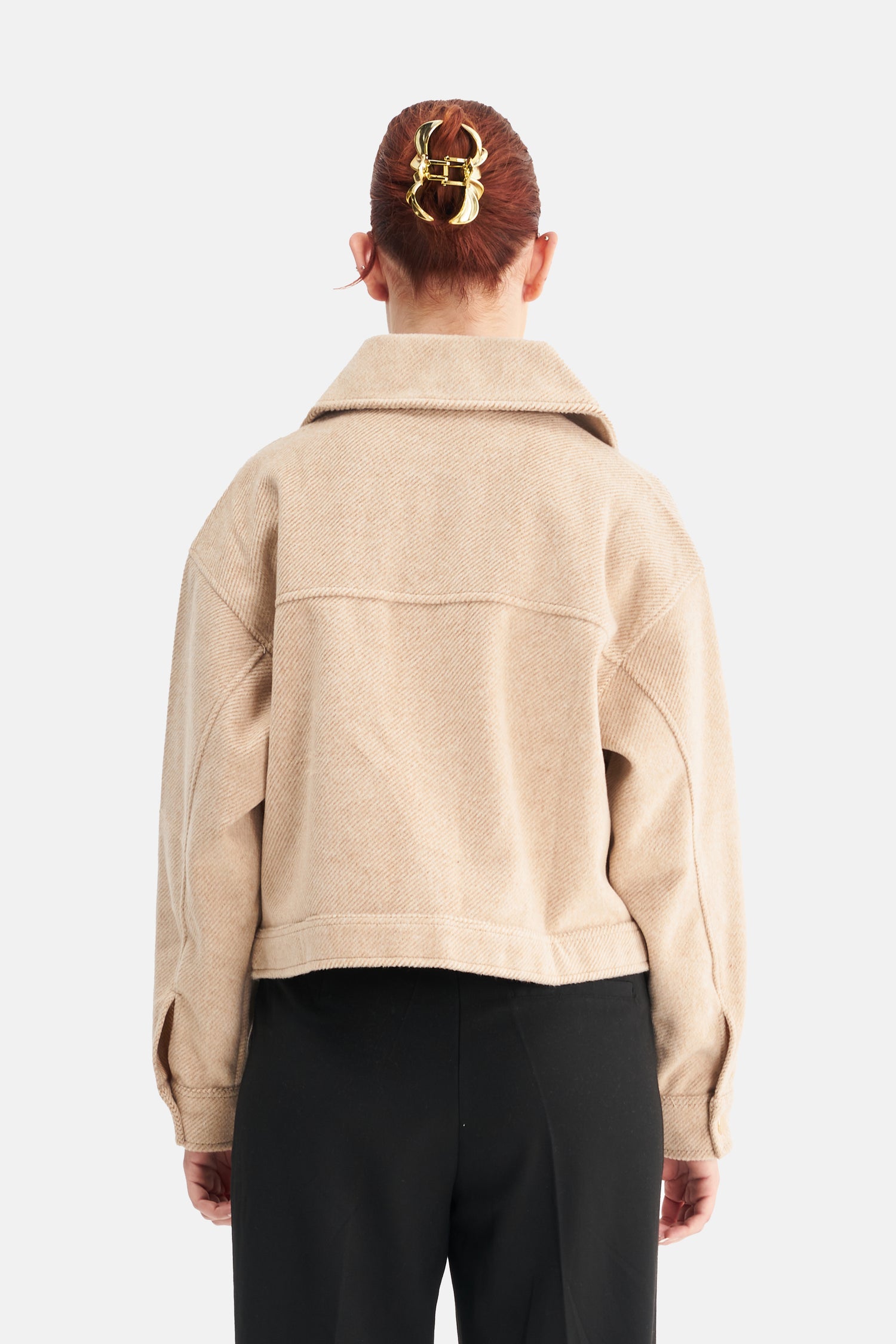 Mesfeno Women's Wool Blend Wide Collar Crop Jacket