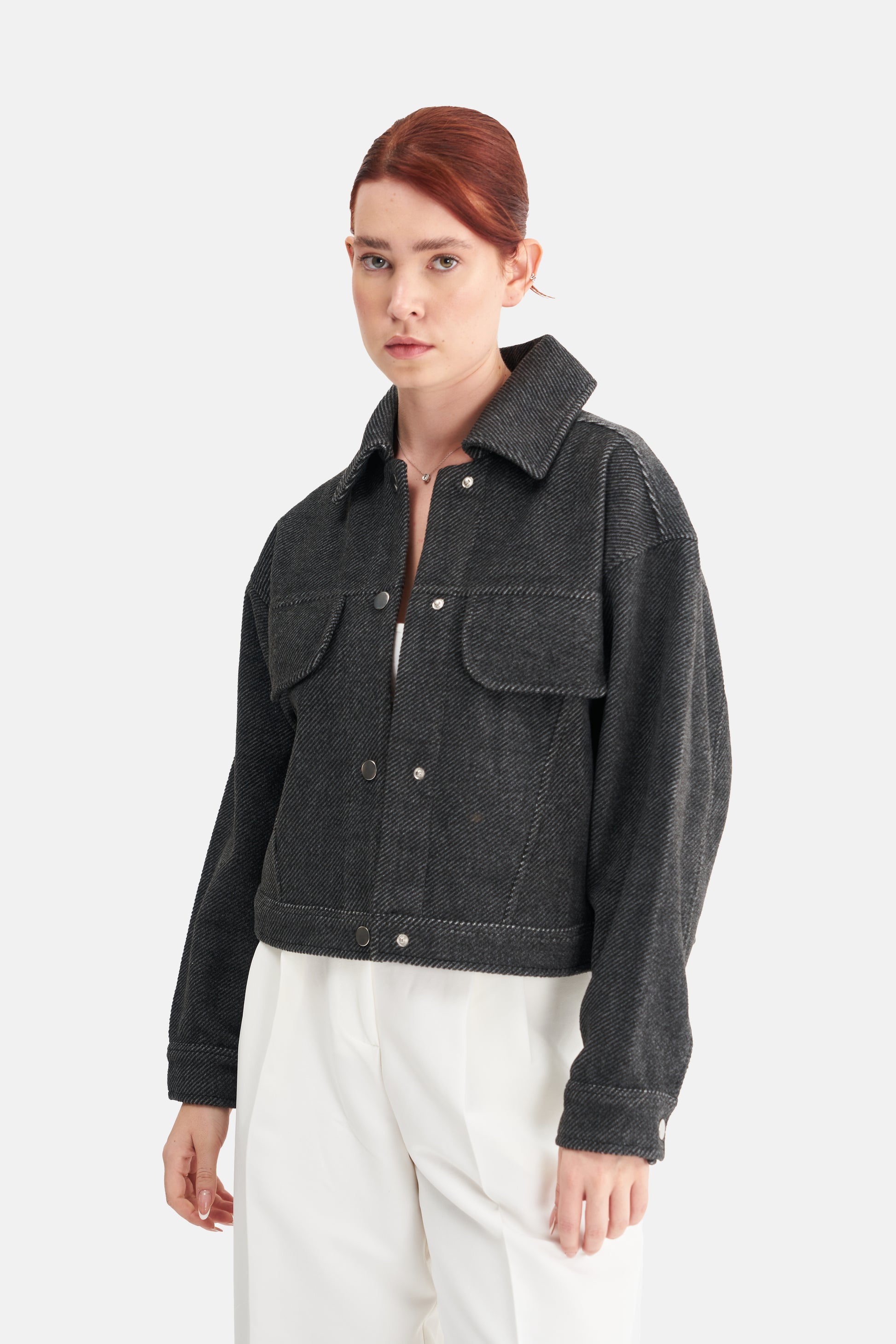 Mesfeno Women's Wool Blend Wide Collar Crop Jacket