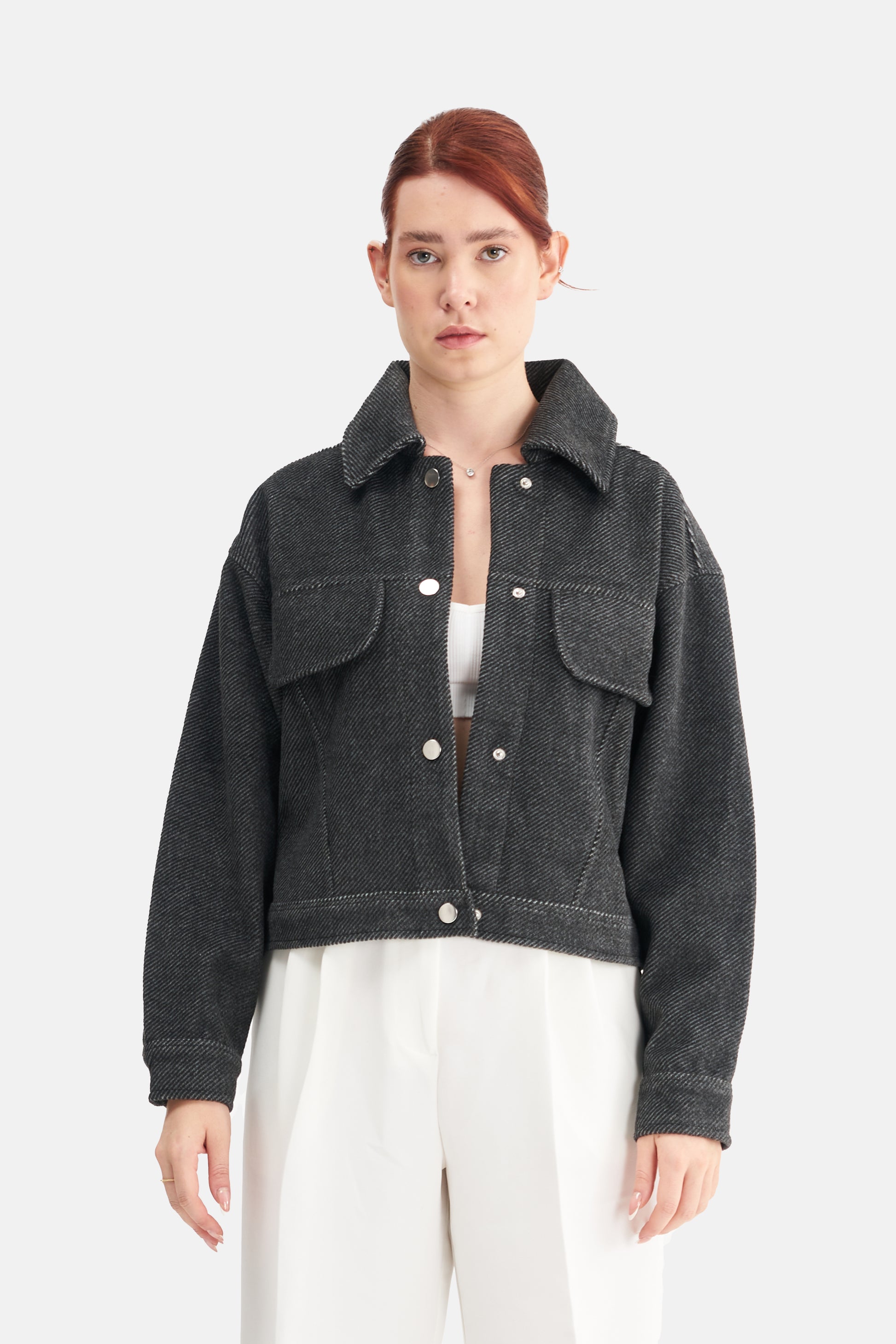 Mesfeno Women's Wool Blend Wide Collar Crop Jacket