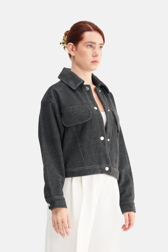 Mesfeno Women's Wool Blend Wide Collar Crop Jacket