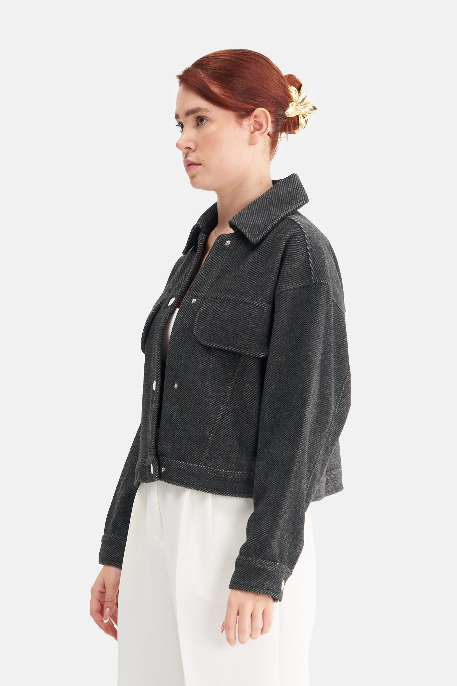 Mesfeno Women's Wool Blend Wide Collar Crop Jacket