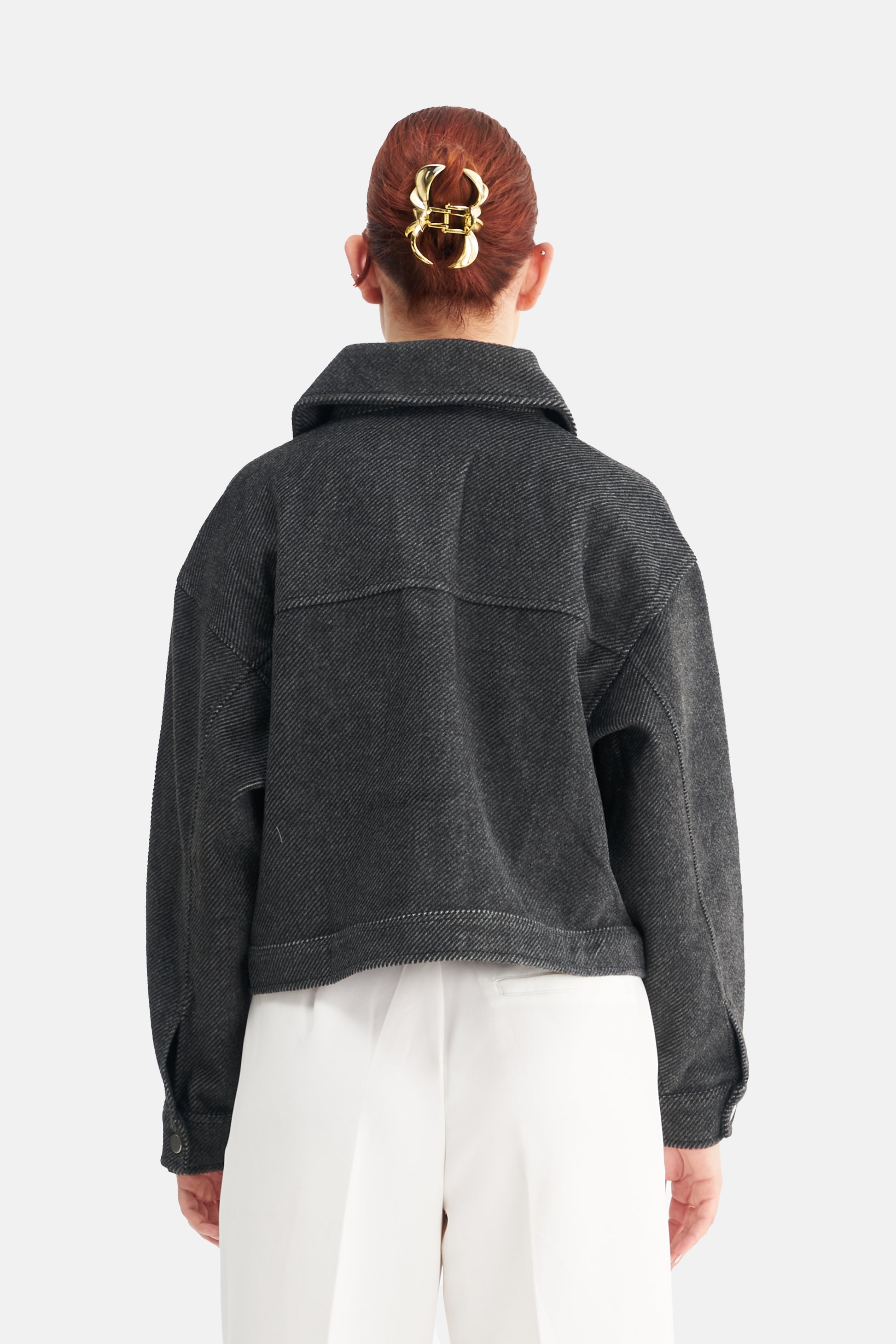 Mesfeno Women's Wool Blend Wide Collar Crop Jacket