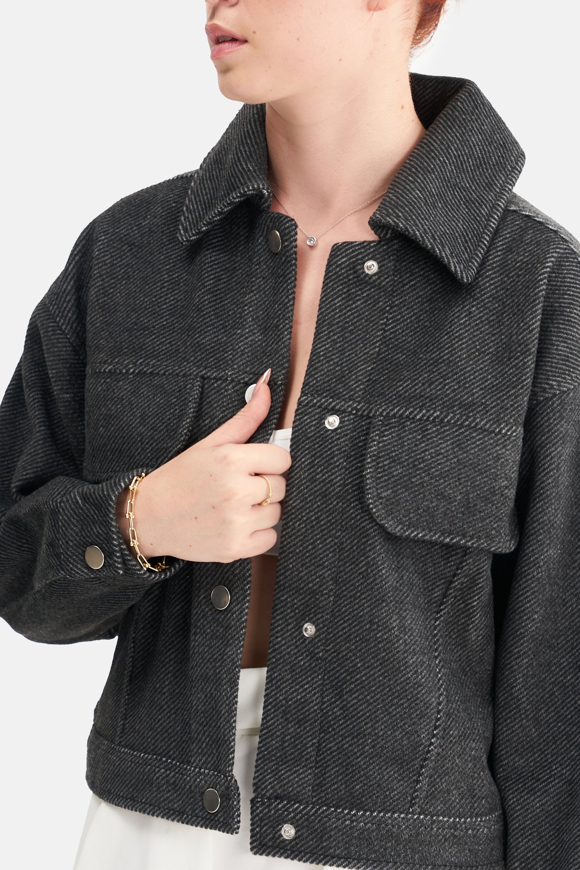 Mesfeno Women's Wool Blend Wide Collar Crop Jacket