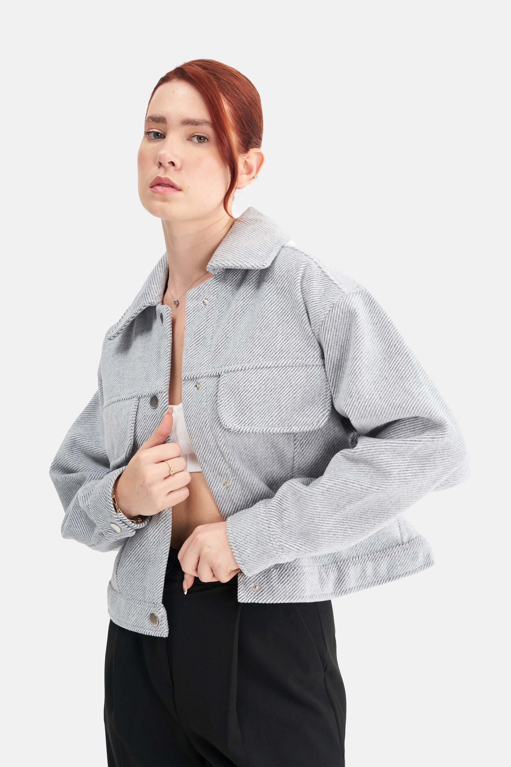 Mesfeno Women's Wool Blend Wide Collar Crop Jacket