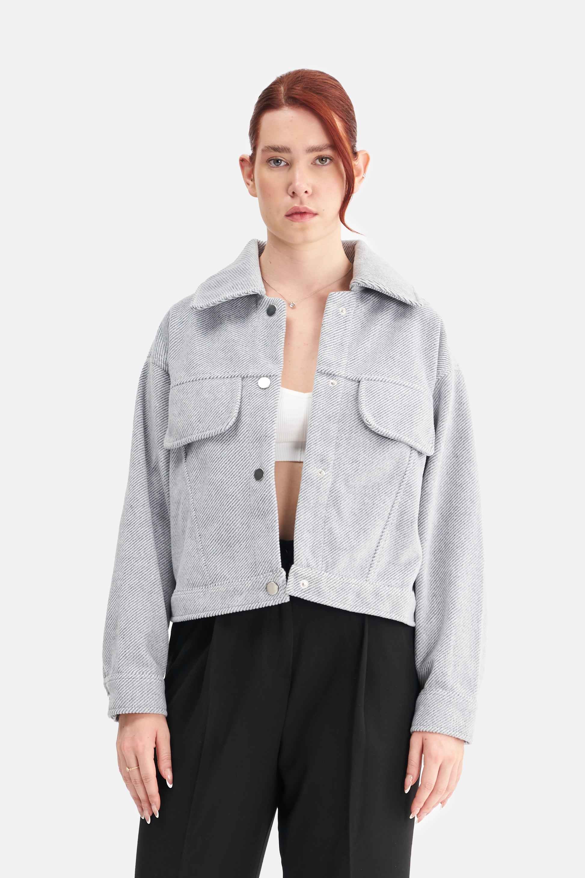 Mesfeno Women's Wool Blend Wide Collar Crop Jacket