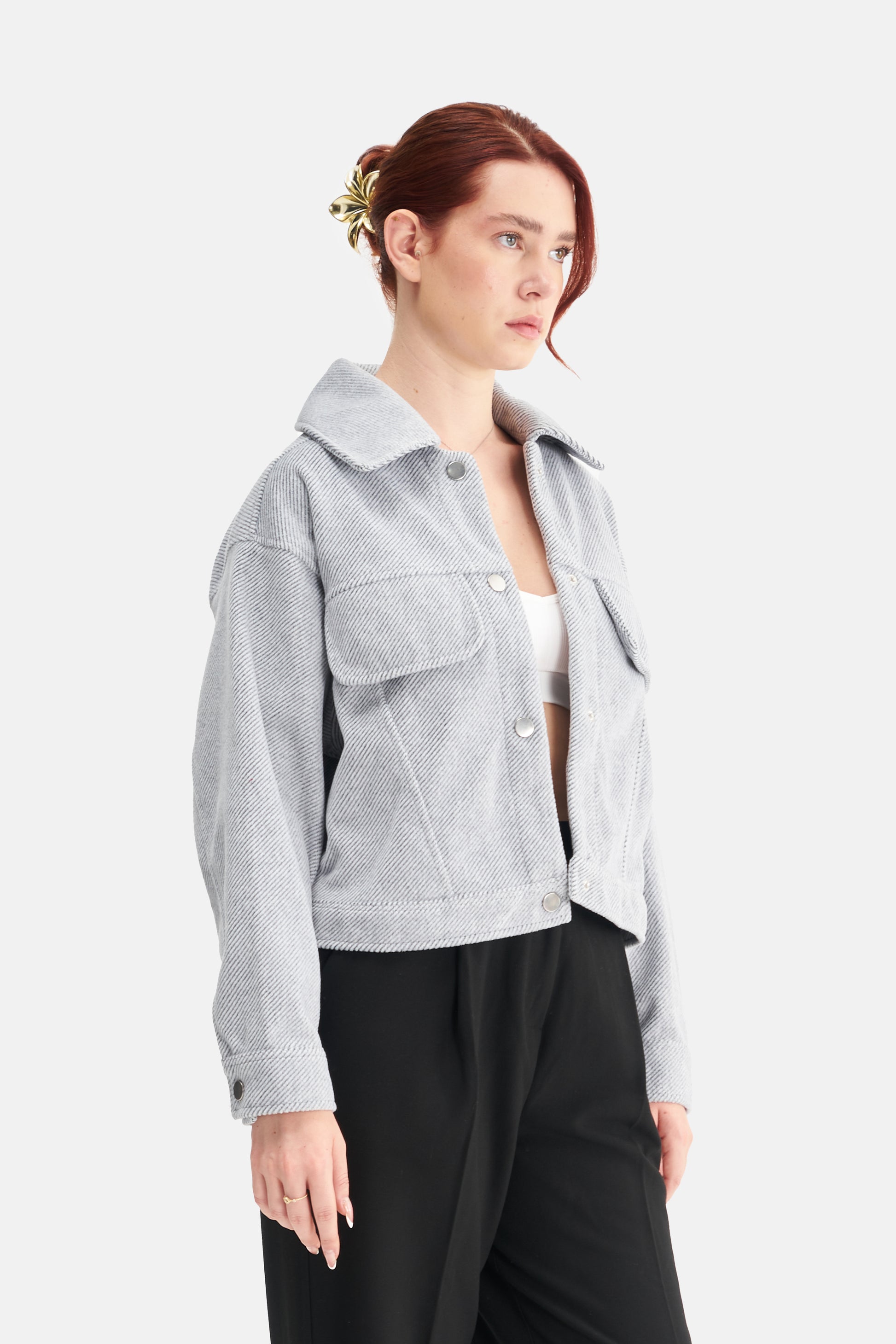 Mesfeno Women's Wool Blend Wide Collar Crop Jacket