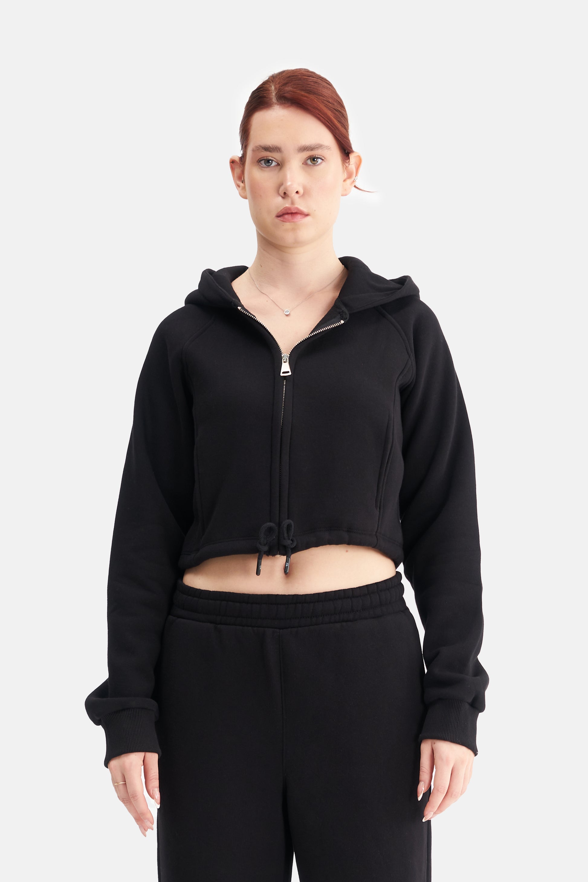 Women Zip-Up Hooded Crop Sweatshirt