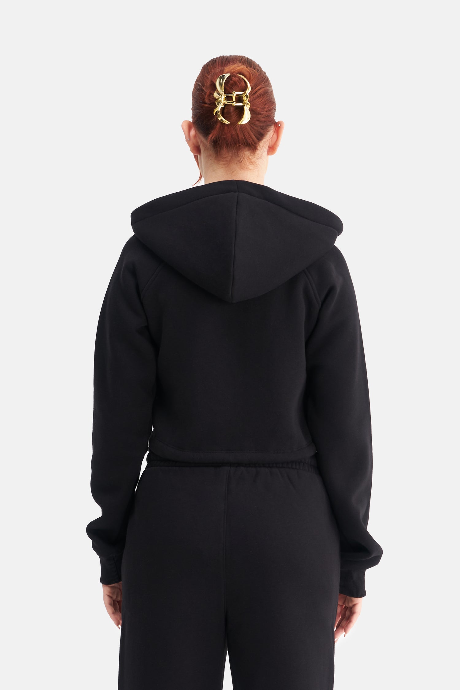 Women Zip-Up Hooded Crop Sweatshirt