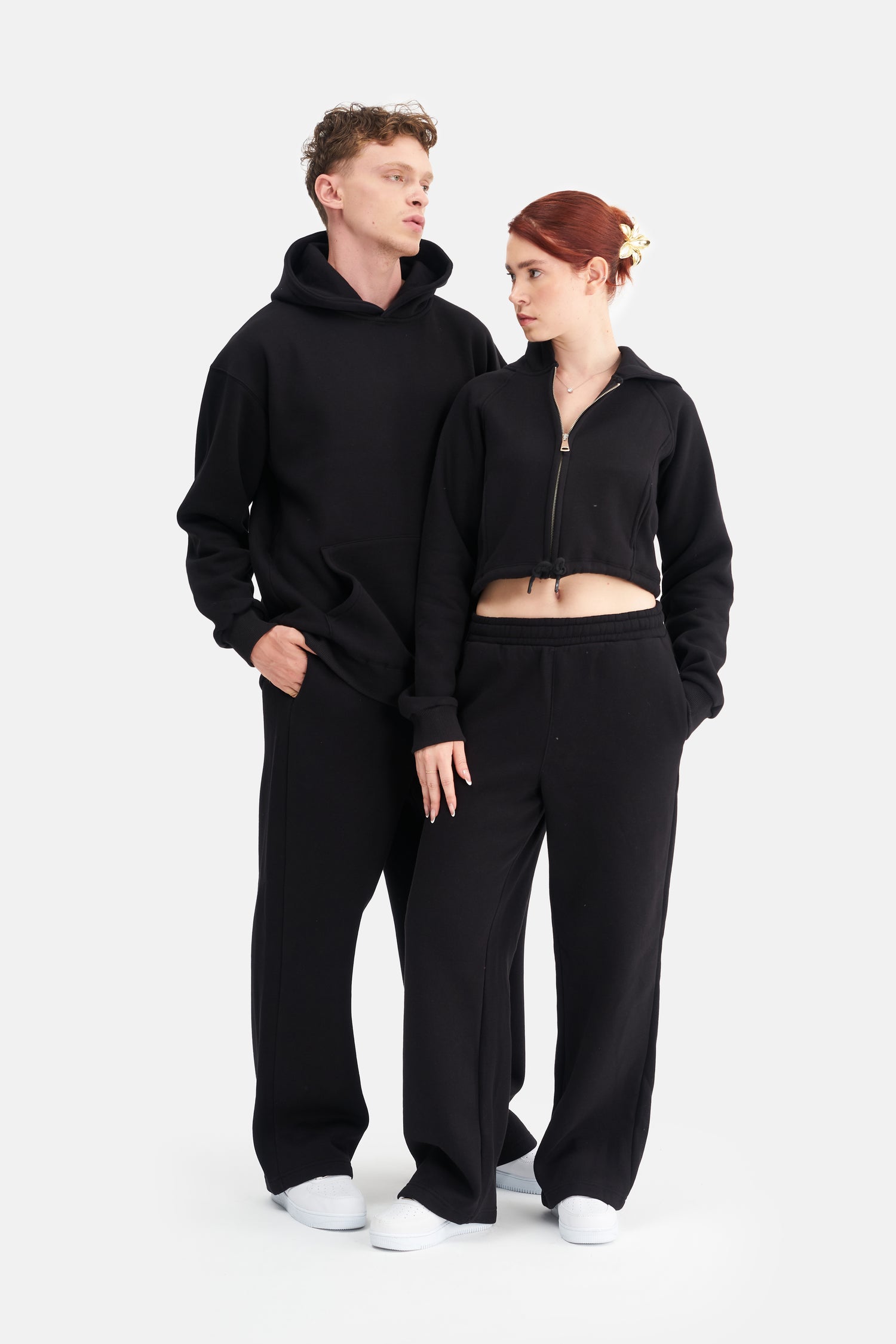 Women Zip-Up Hooded Crop Sweatshirt