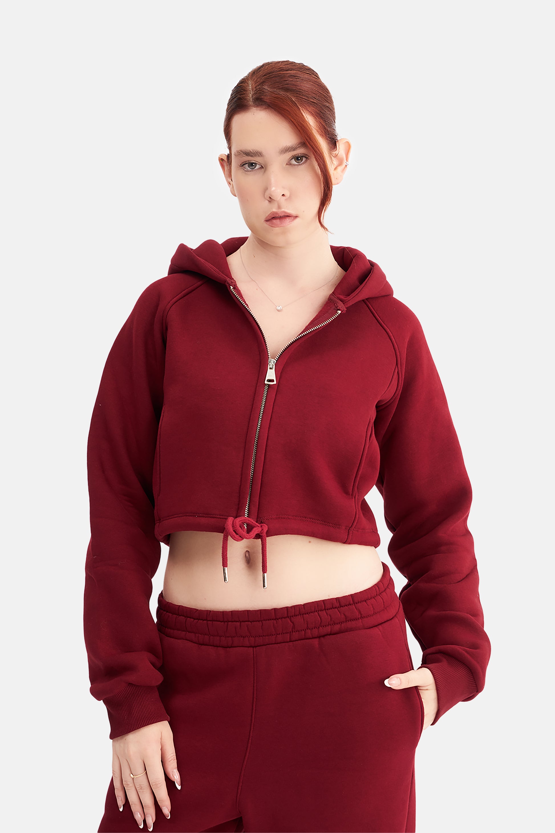 Women Zip-Up Hooded Crop Sweatshirt