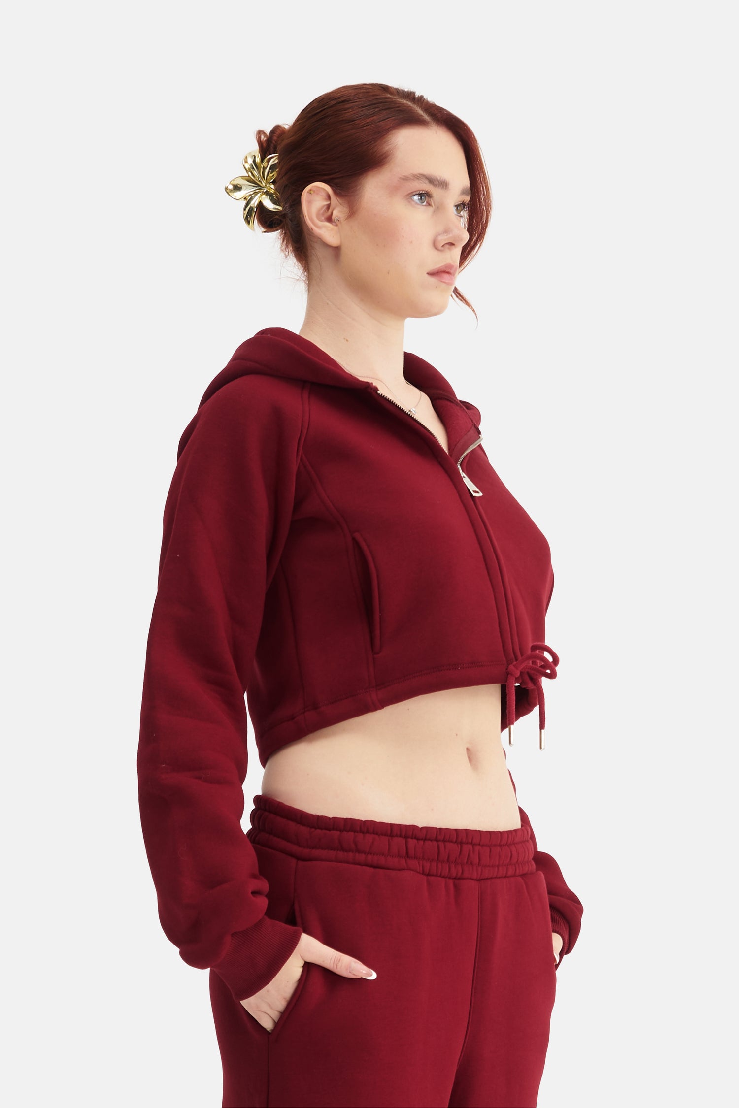 Women Zip-Up Hooded Crop Sweatshirt