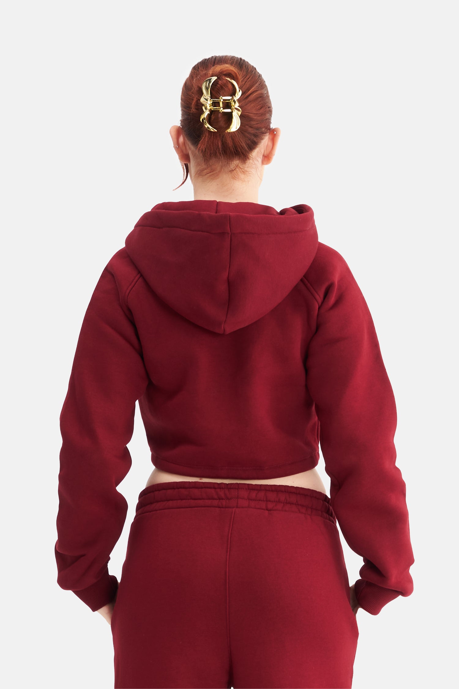 Women Zip-Up Hooded Crop Sweatshirt