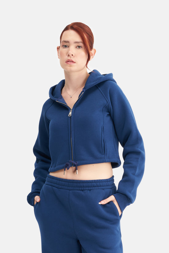 Women Zip-Up Hooded Crop Sweatshirt