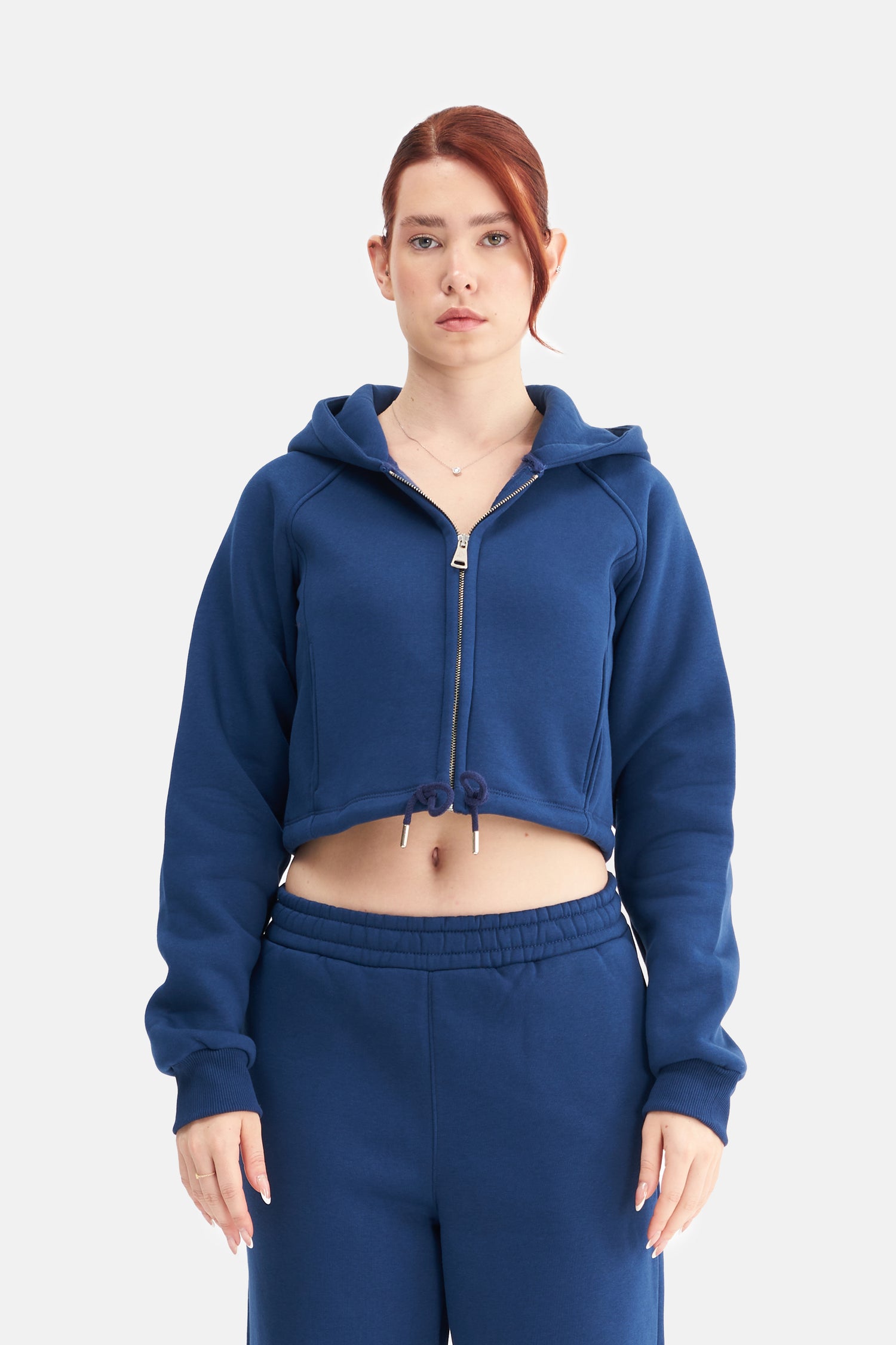 Women Zip-Up Hooded Crop Sweatshirt