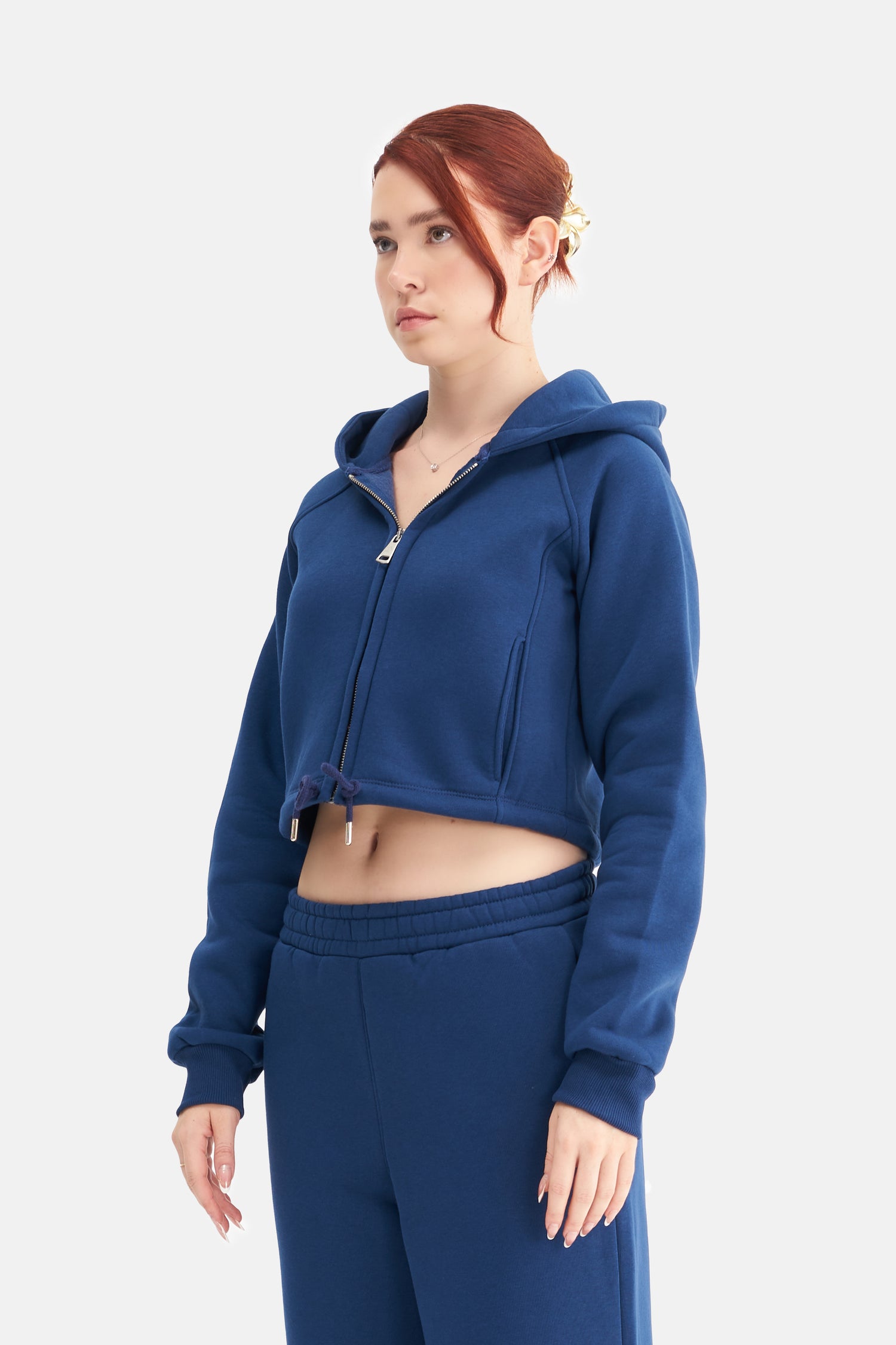 Women Zip-Up Hooded Crop Sweatshirt
