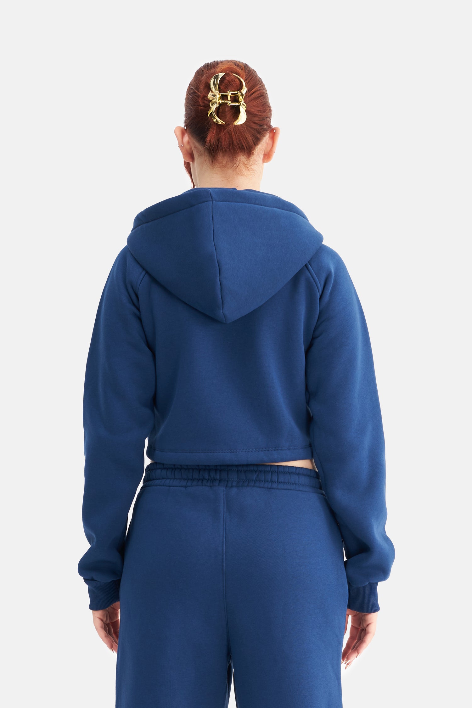 Women Zip-Up Hooded Crop Sweatshirt
