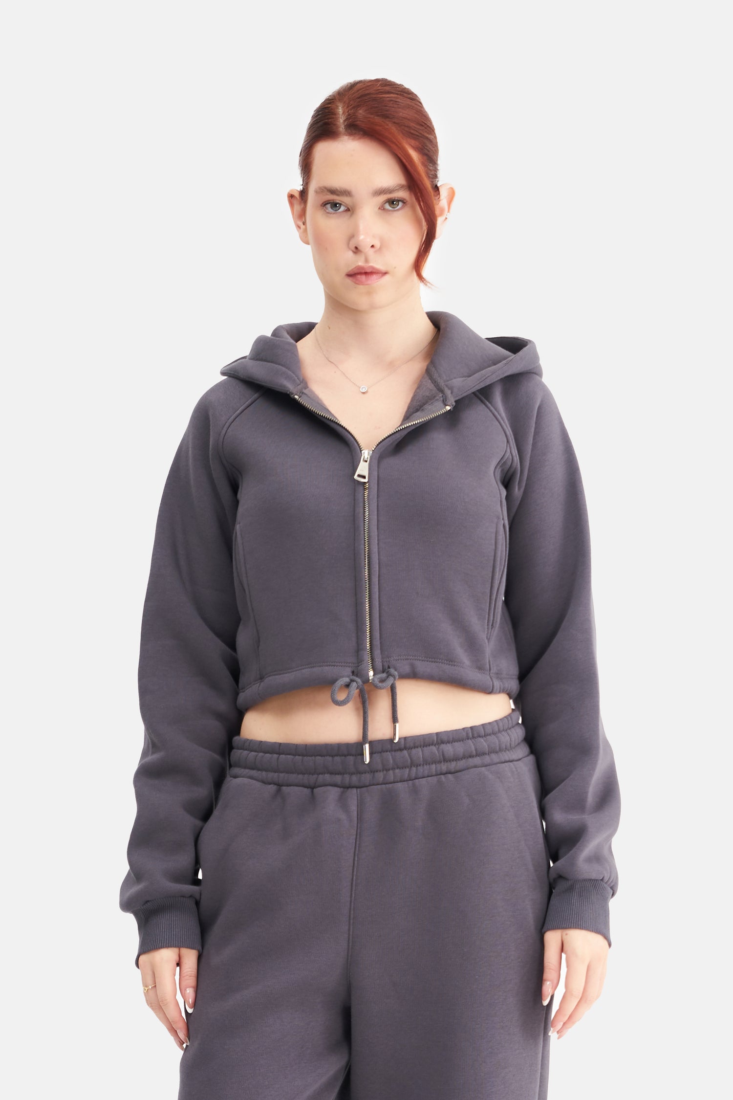 Women Zip-Up Hooded Crop Sweatshirt