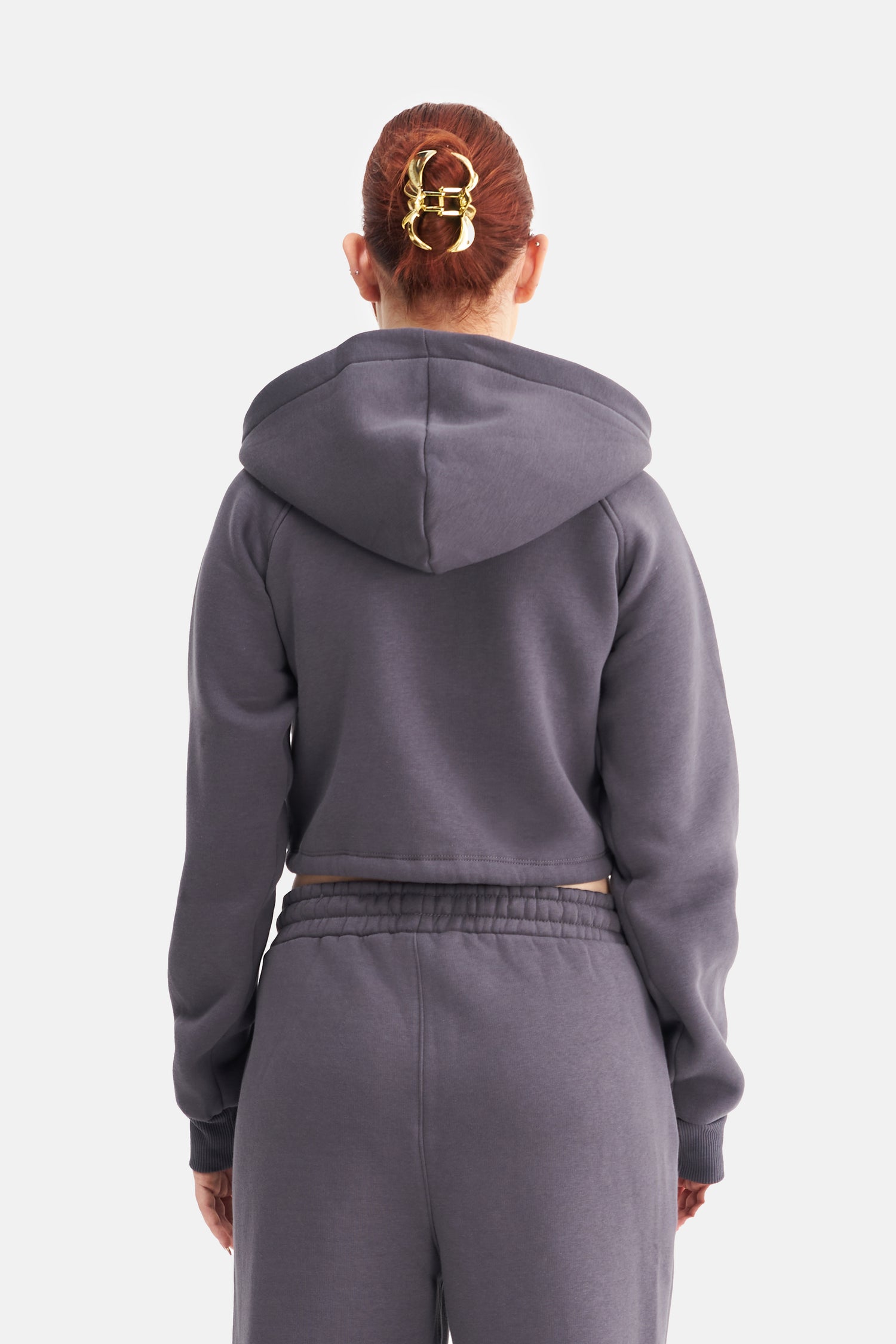 Women Zip-Up Hooded Crop Sweatshirt