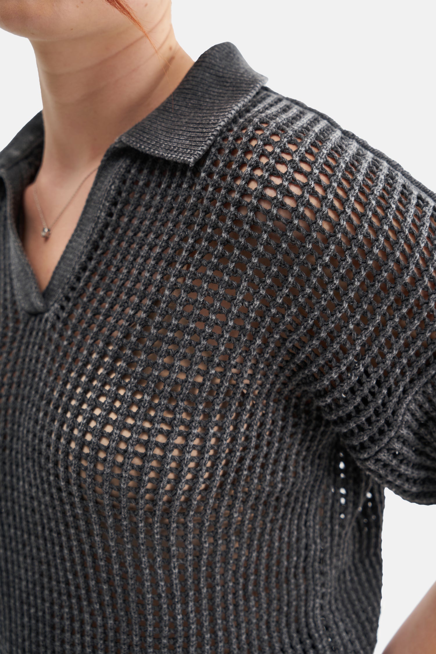 Mesfeno Women's Effect Washed Short-Sleeve Collared Knit Sweater