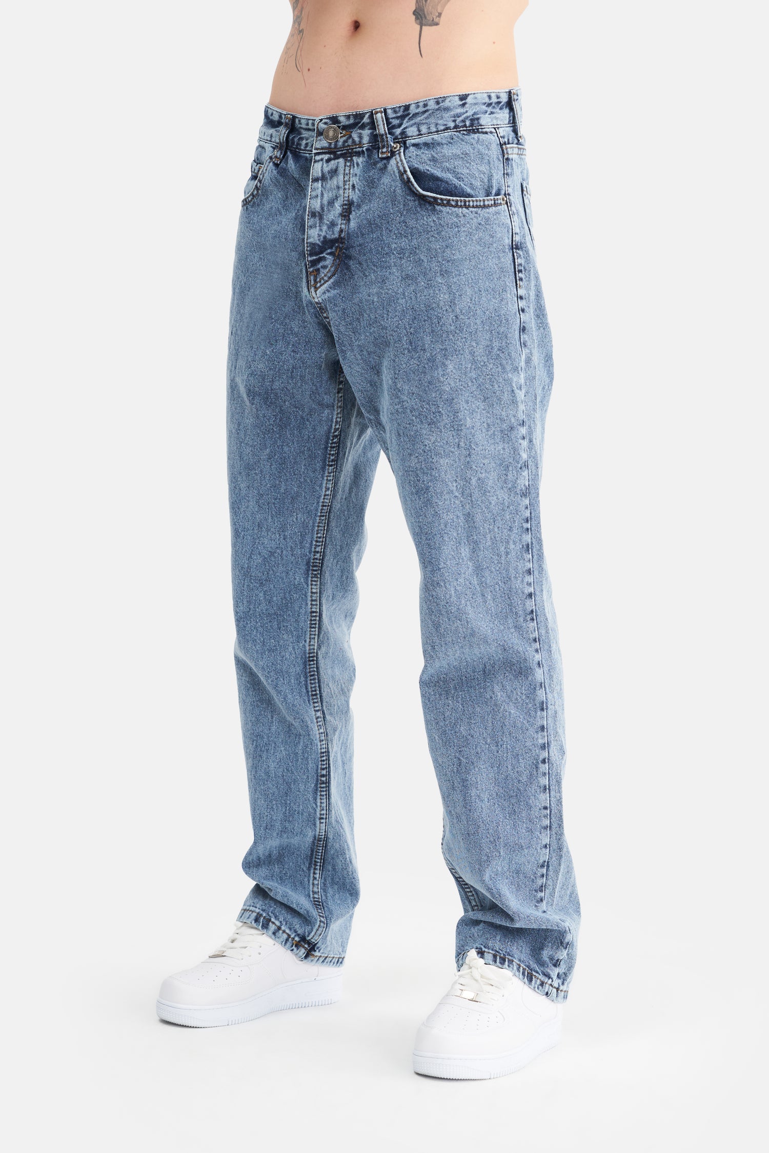 Mesfeno Men's Basic Baggy Loose Fit Denim Pants
