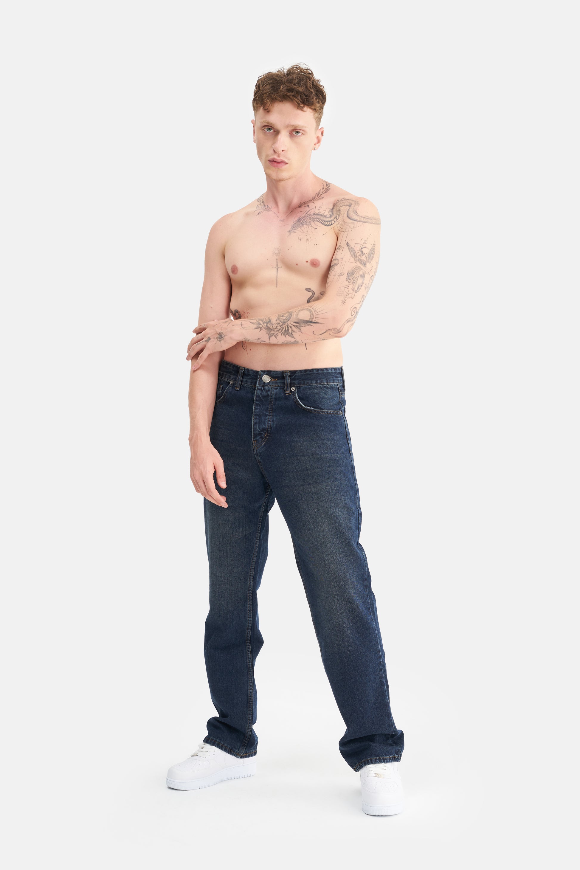 Mesfeno Men's Basic Baggy Loose Fit Denim Pants
