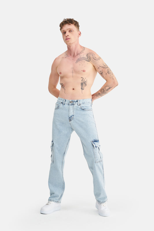 Mesfeno Men's Cargo Pocket Baggy Loose Fit Denim Pants