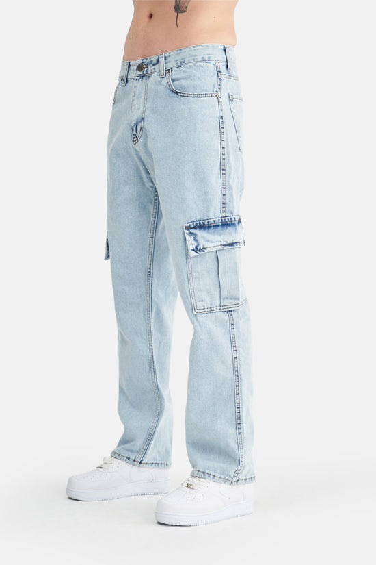 Mesfeno Men's Cargo Pocket Baggy Loose Fit Denim Pants