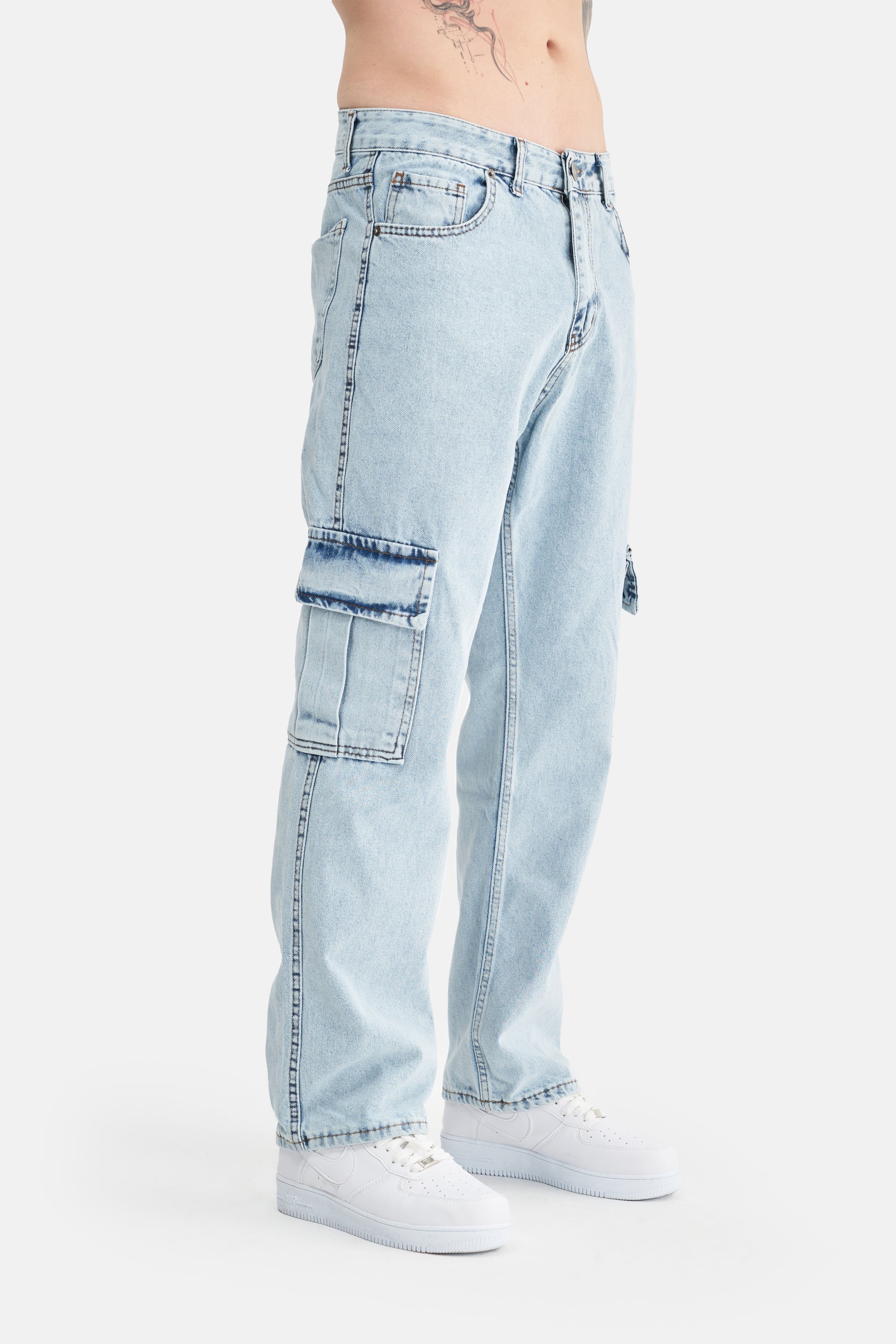 Mesfeno Men's Cargo Pocket Baggy Loose Fit Denim Pants