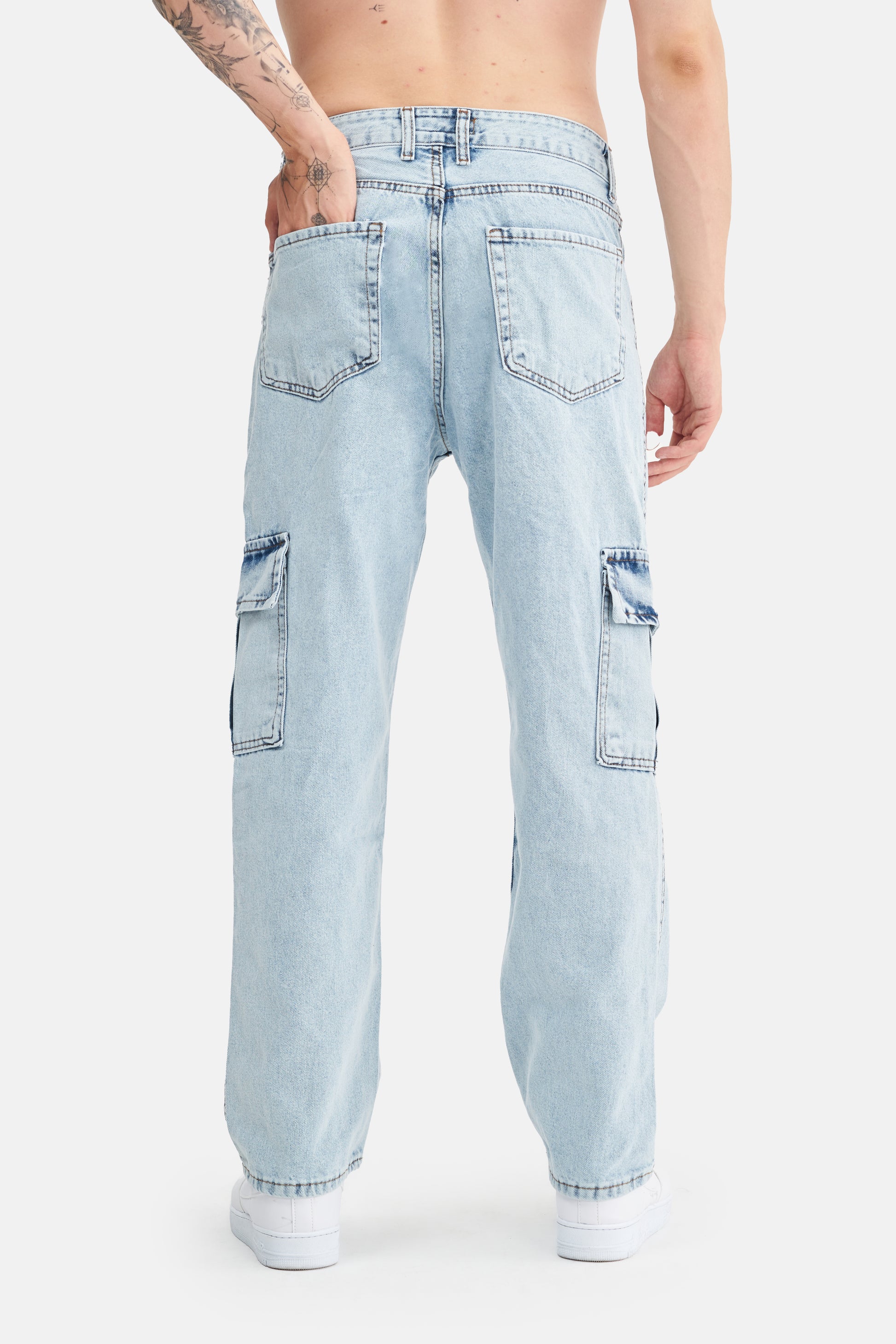 Mesfeno Men's Cargo Pocket Baggy Loose Fit Denim Pants
