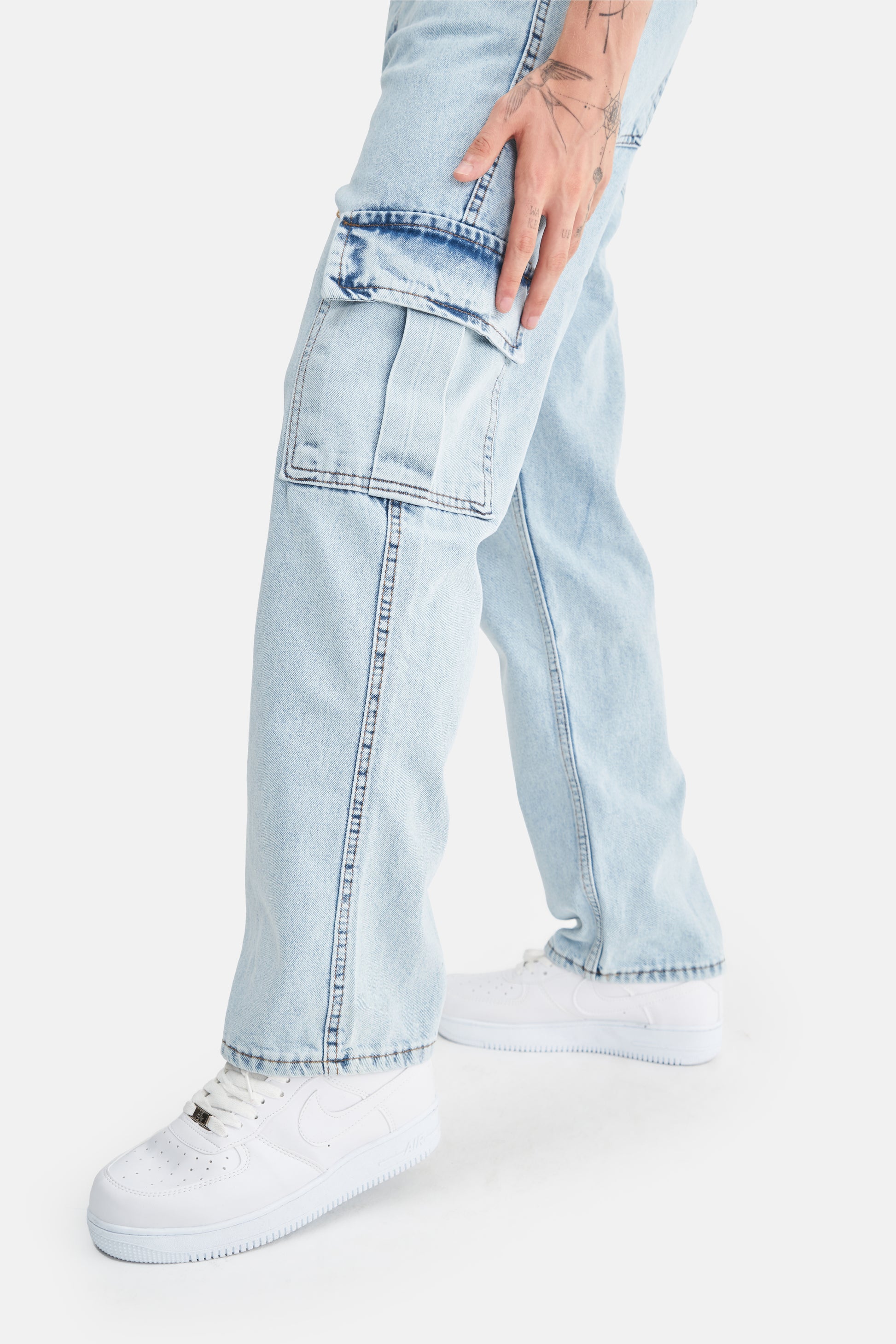 Mesfeno Men's Cargo Pocket Baggy Loose Fit Denim Pants