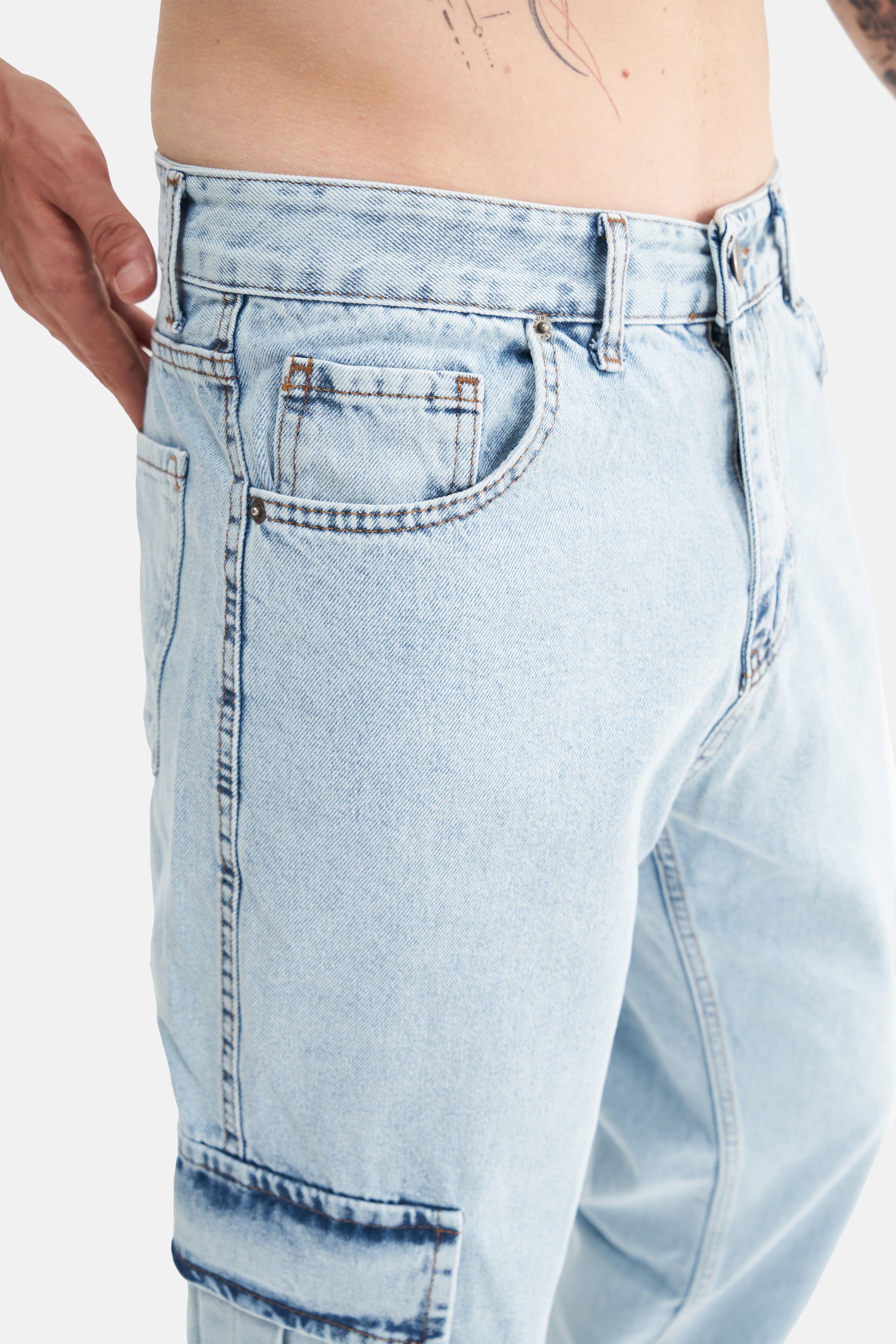 Mesfeno Men's Cargo Pocket Baggy Loose Fit Denim Pants