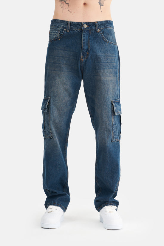 Mesfeno Men's Cargo Pocket Baggy Loose Fit Denim Pants
